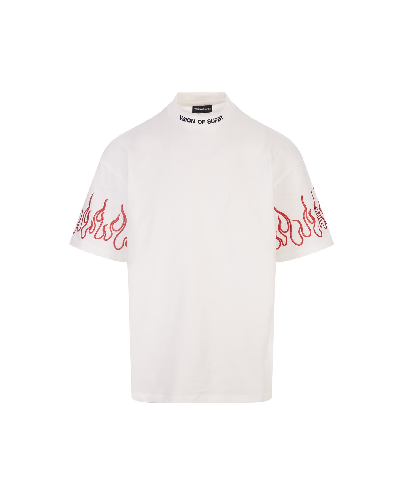 Vision of Super White T-shirt With Embroidered Red Flames