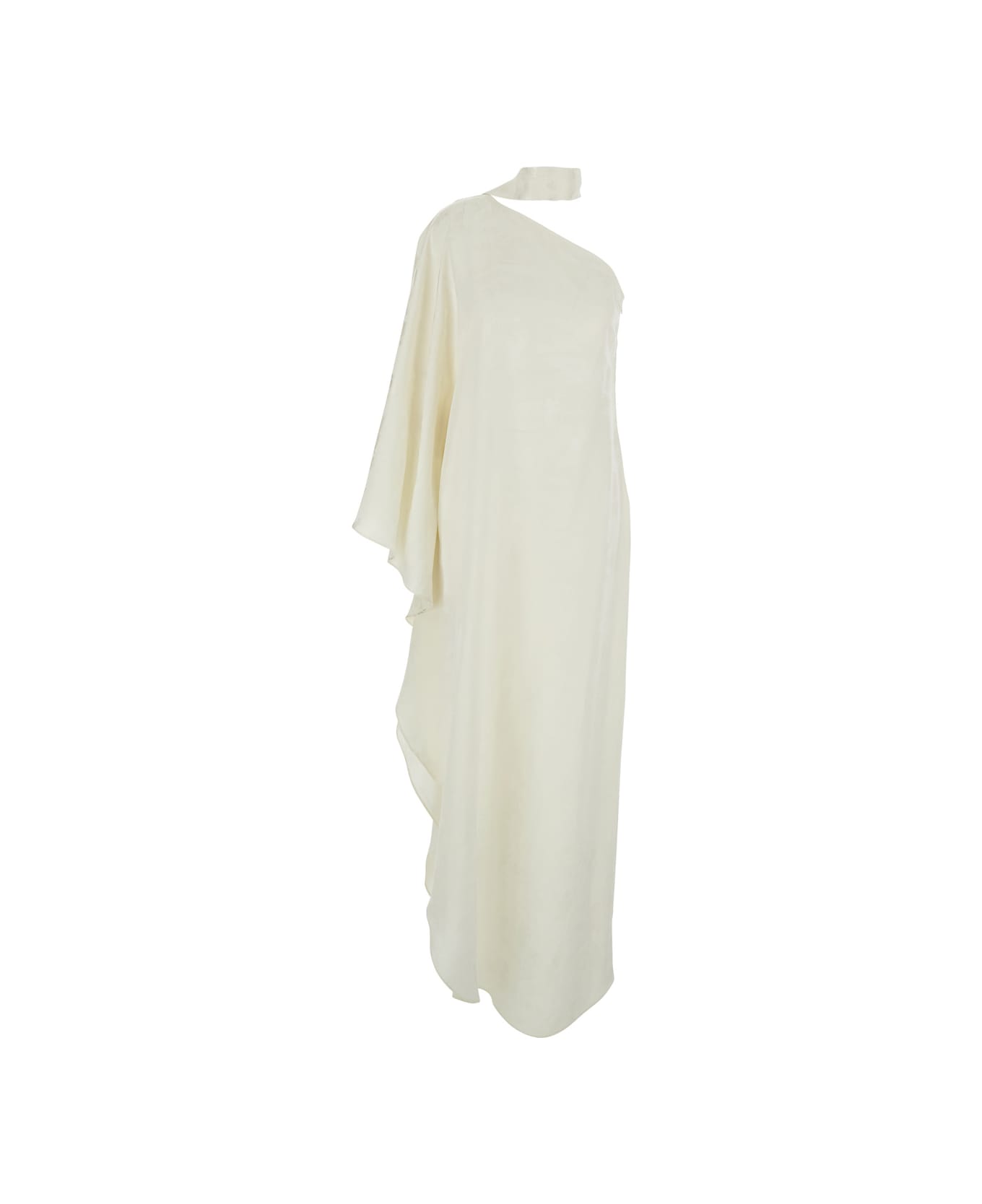 Taller Marmo 'ubud' White Maxi Dress With One-shoulder Design And Scarf Detail In Toile-de-jouy Jacquard Woman - White