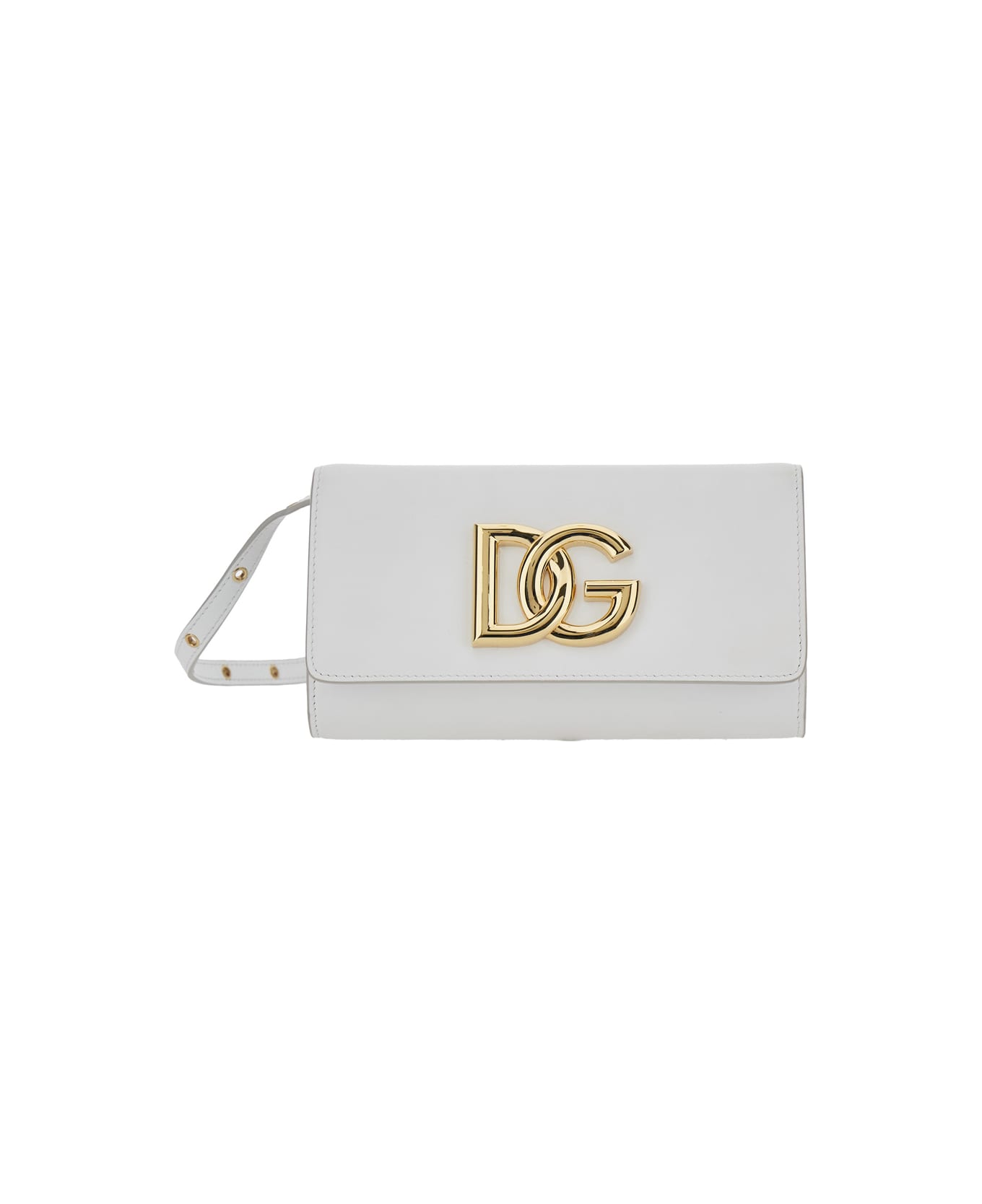 Dolce 
Gabbana 
3.5
 White Clutch Bag With Metallic Dg Logo On The Front In Leather Woman - White