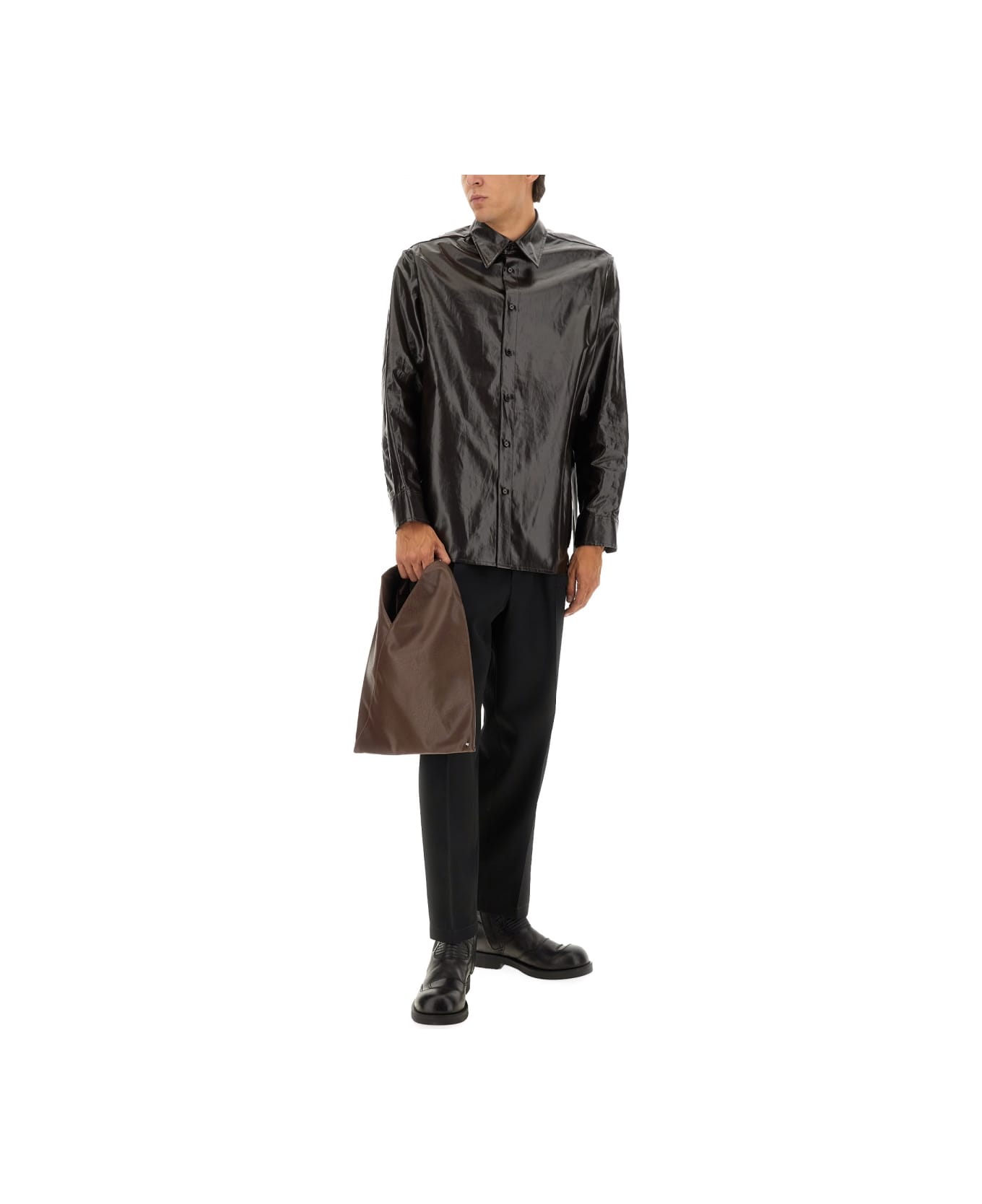 MM6 Maison Margiela Shiny Linen Shirt - BROWN