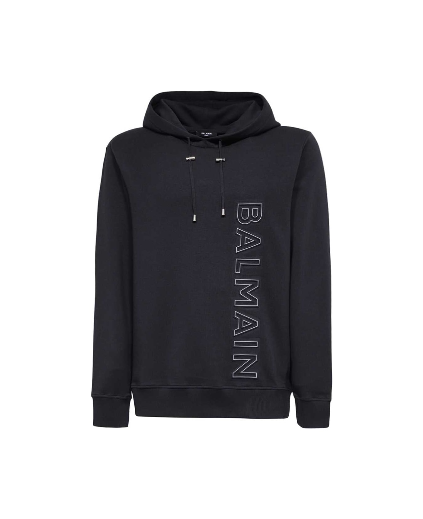 Balmain Logo Cotton Hoodie - Blue