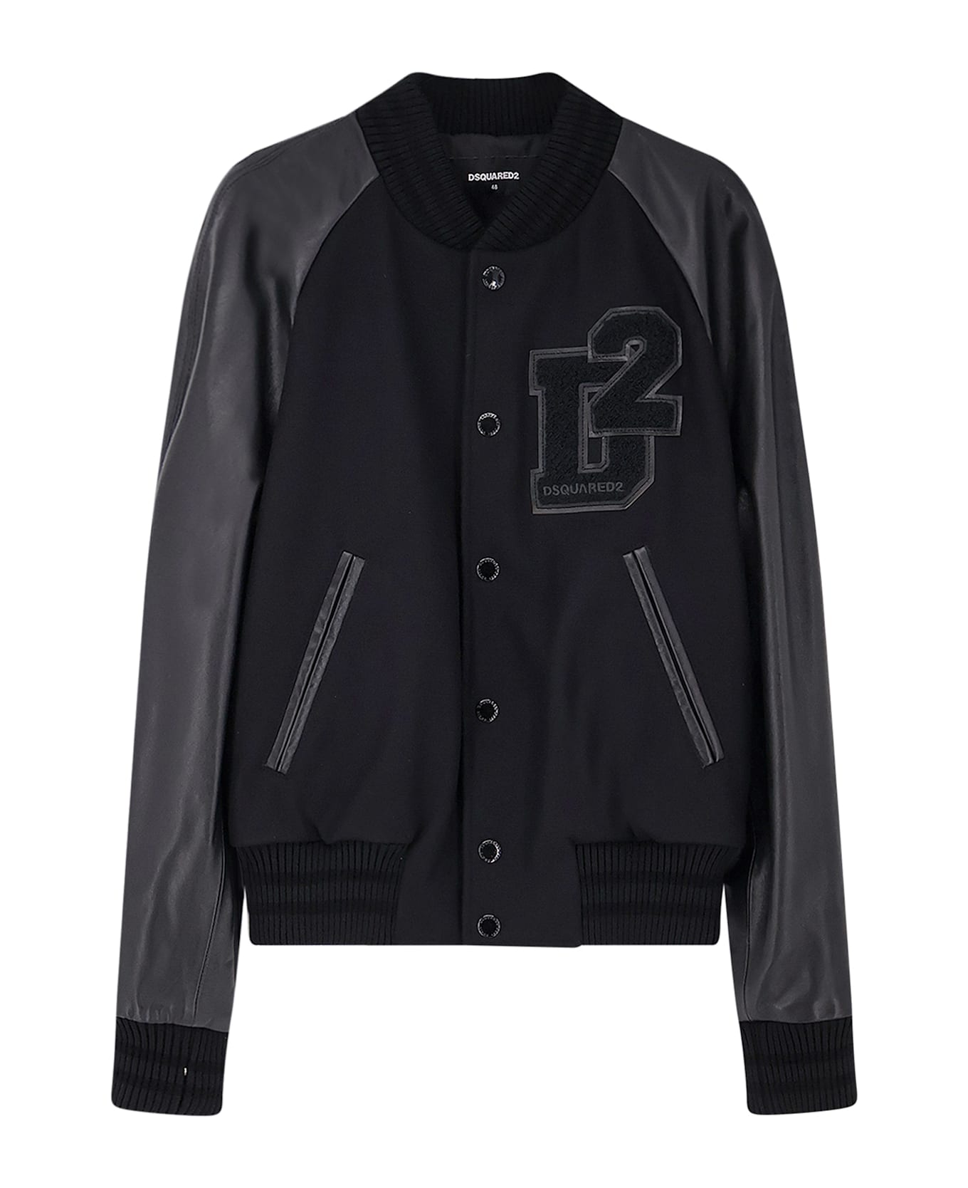 Dsquared2 Wool Jacket With Leather Sleeves - Black
