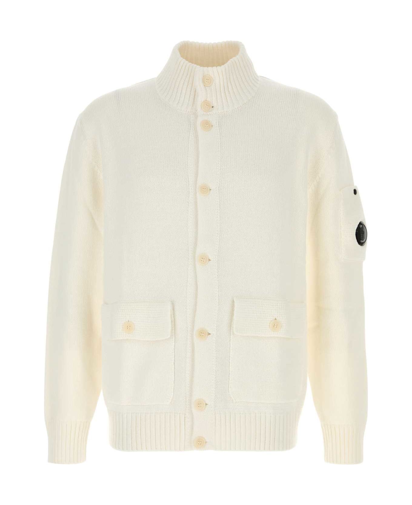 C.P. Company White Cotton Cardigan - GAUZEWHITE