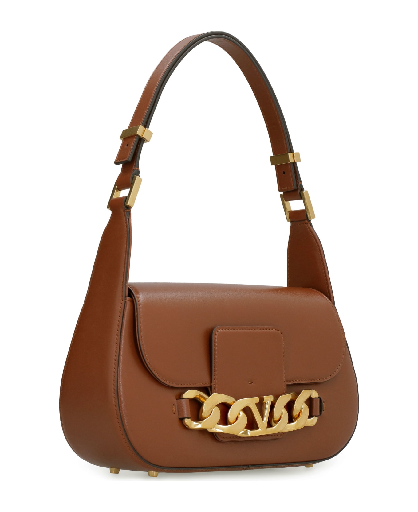 Valentino Garavani - Vlogo Chain Leather Shoulder Bag - brown