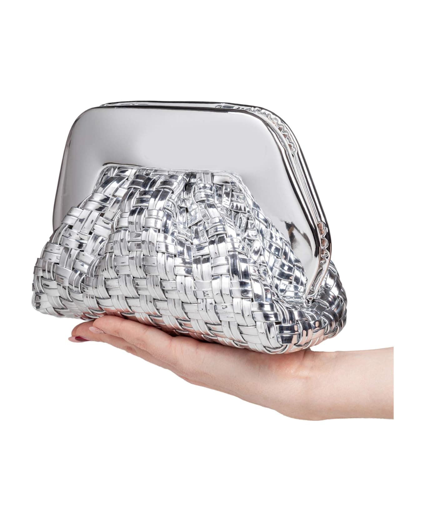THEMOIRè Vegan Fabric Clutch Bag Mirror Effect Color Silver - Silver