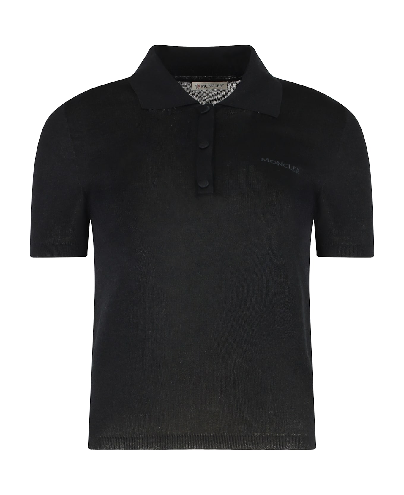 Moncler Knitted Cotton Blend Polo Shirt - black