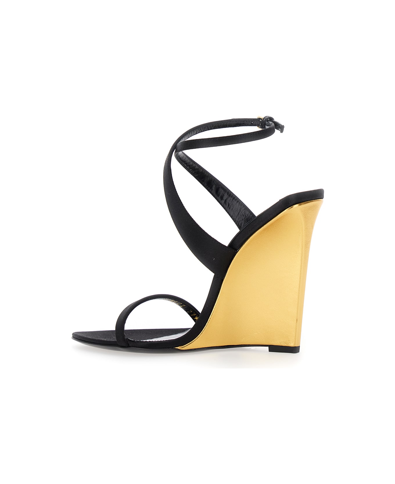 Saint Laurent Black Wedges With Criss-crossed Ankle Strap In Viscose And Silk Blend Woman - BLACK