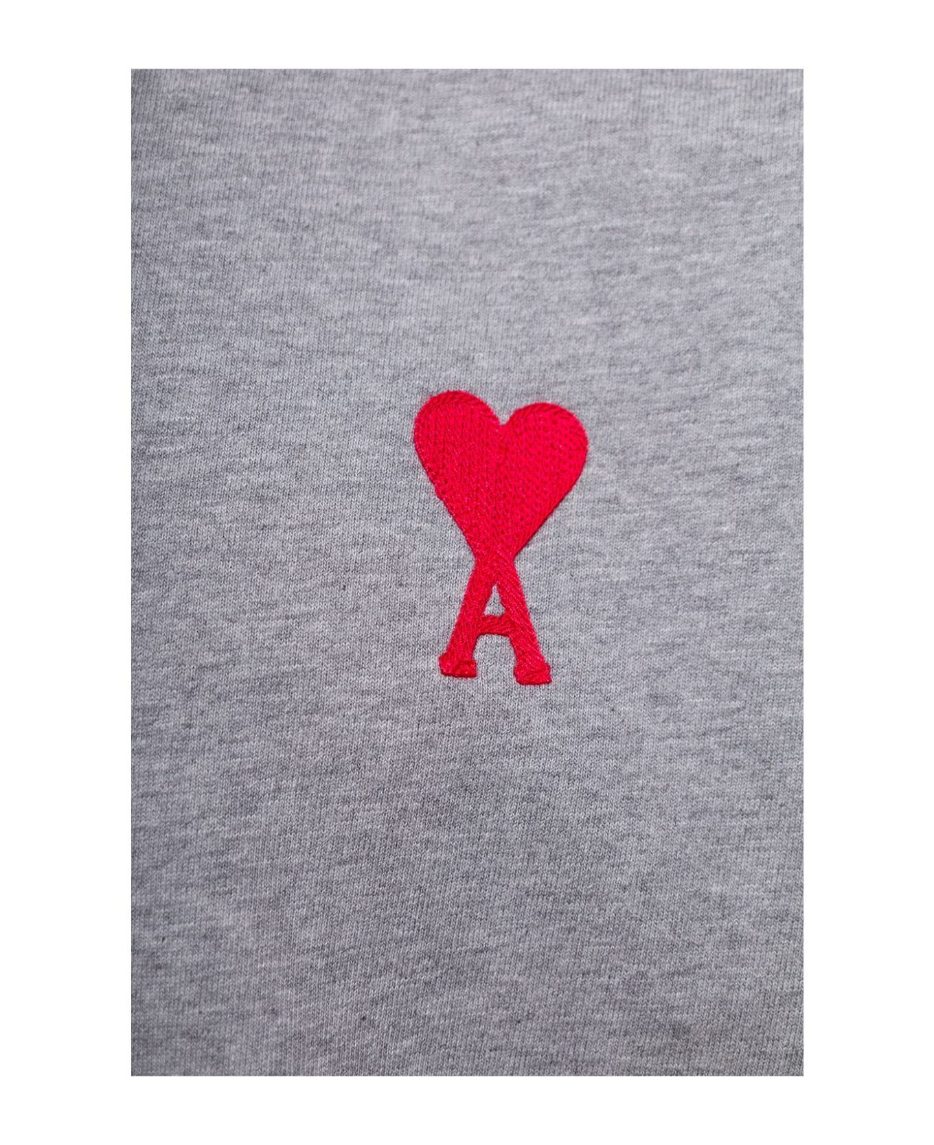 Ami Alexandre Mattiussi Grey Crew Neck T-shirt With Embroidered Ami De Coeur mens In Cotton Man - Grey