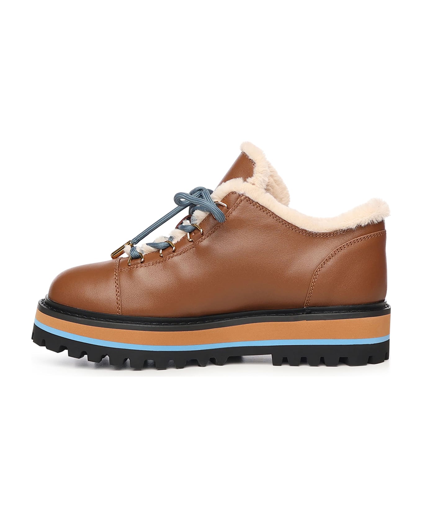 Coccinelle Leather And Faux Fur Desert Boot - Cognac/Natural