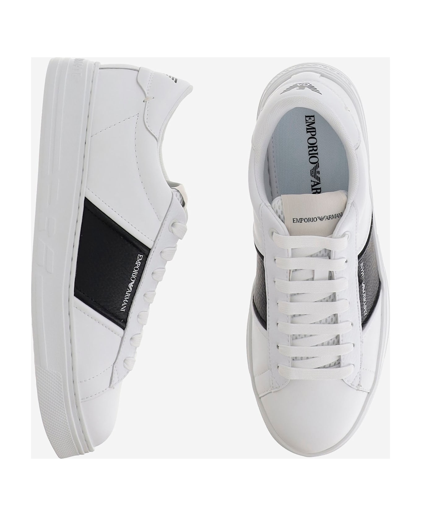 Emporio Armani Leather Sneakers With Logo - White
