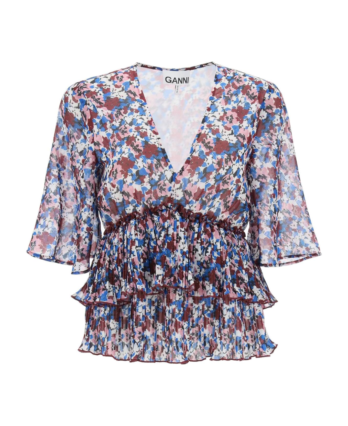 Ganni Pleated Blouse With Floral Motif - MULTICOLOUR ブラウス