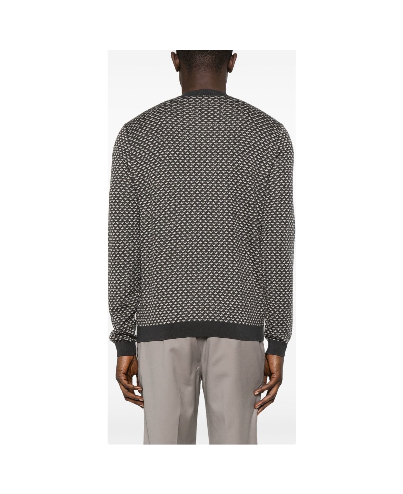 Emporio Armani Allover Logo Wool Blend Sweater - Black