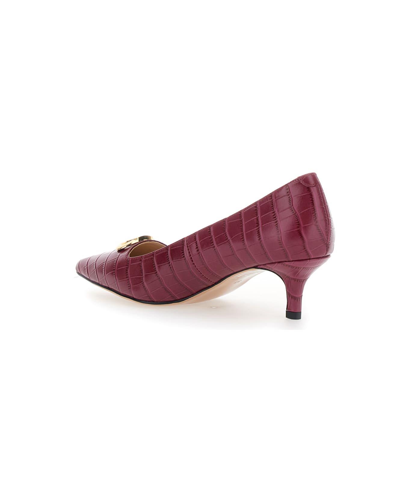 TwinSet Bordeaux Pumps With Low Stiletto Heel And Embissed Crocodile Effect In Leather Woman - Red