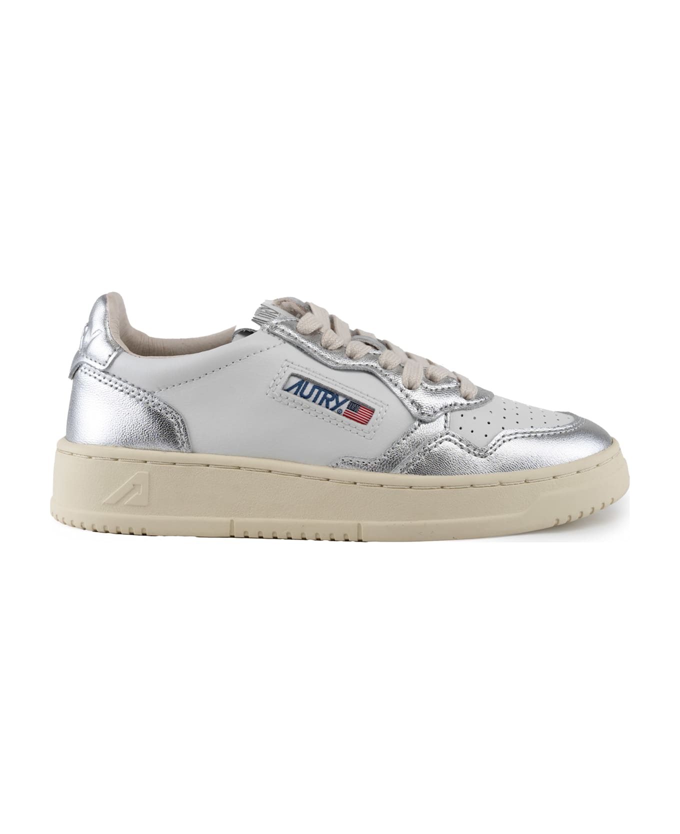 Autry Medalist Low Sneakers In Two-tone Leather - Leat/leat wht/silver