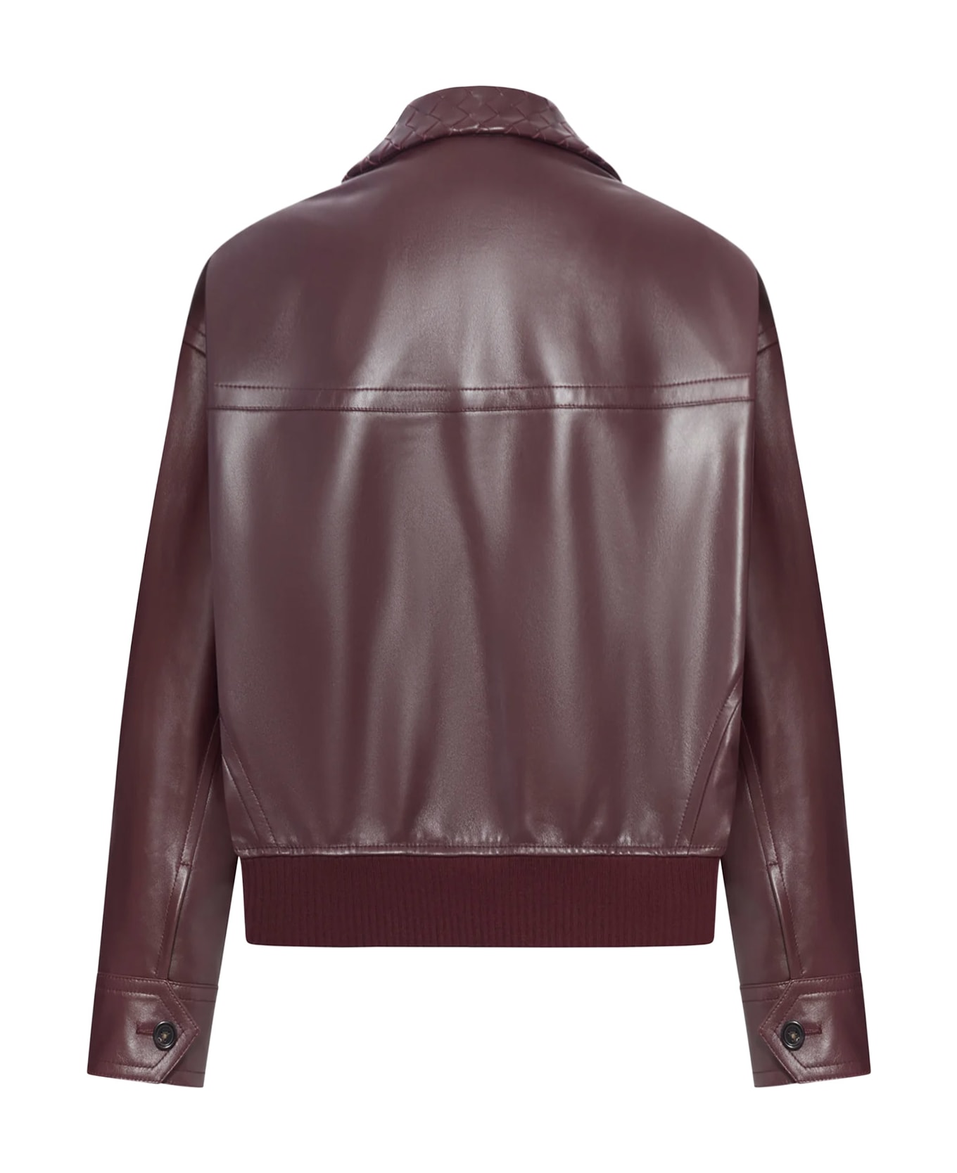 Bottega Veneta Leather Jacket With Intrecciato Motif Collar - BORDEAUX