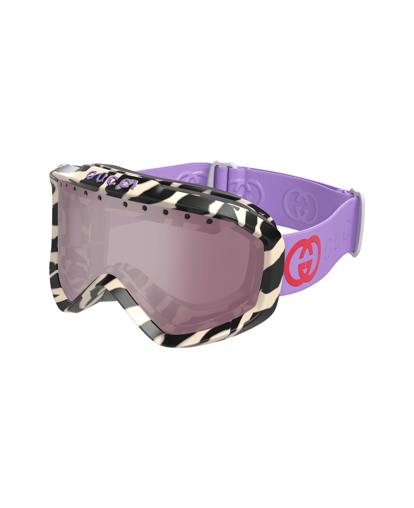 Gucci Eyewear Gucci Gg1210s Linea Lettering Sport 005 Ivory Violet Silver Sunglasses - Multicolore