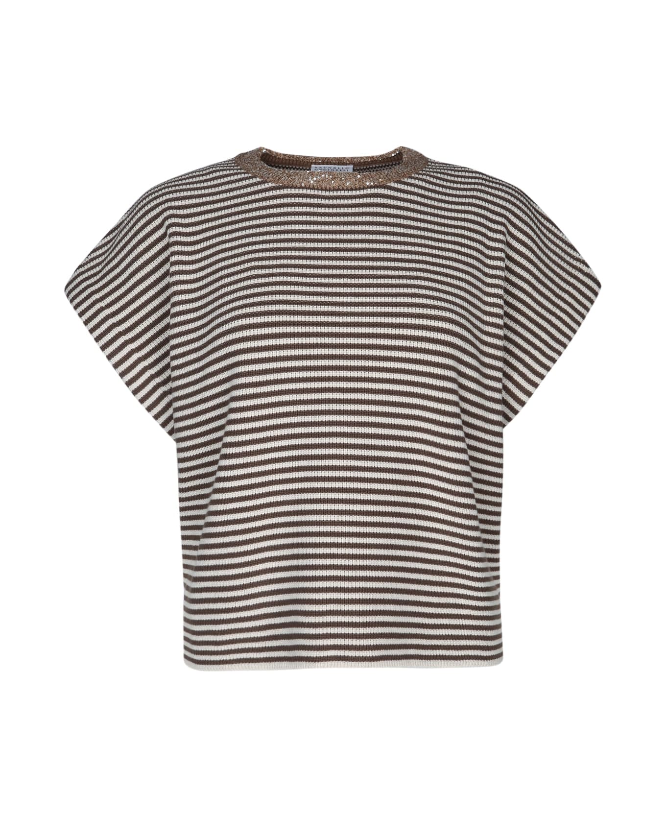 Brunello Cucinelli 'dazzling Collar Insert' T-shirt - Multicolor