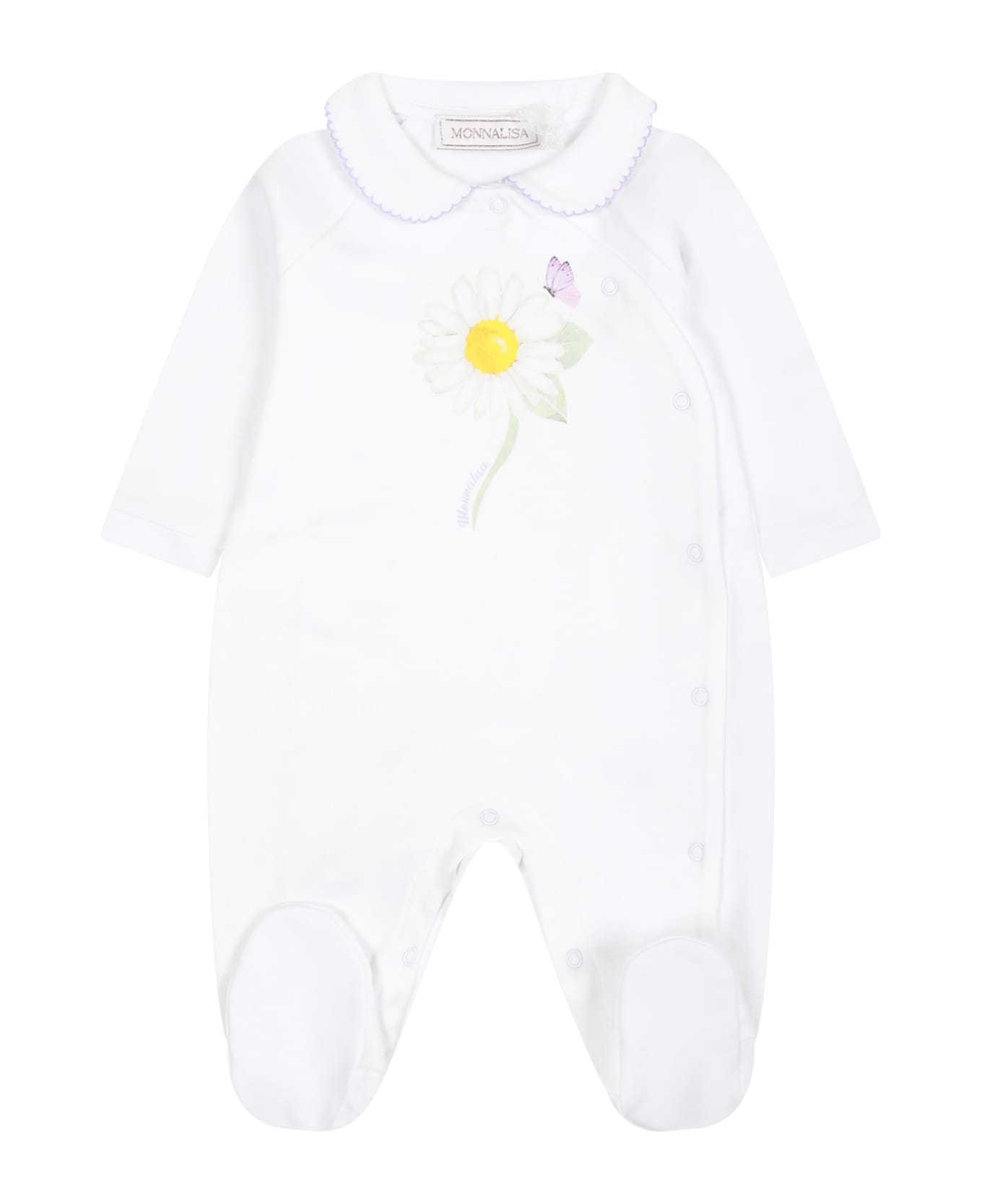 Monnalisa White Babygrown For Baby Girl - White ボディスーツ＆セットアップ