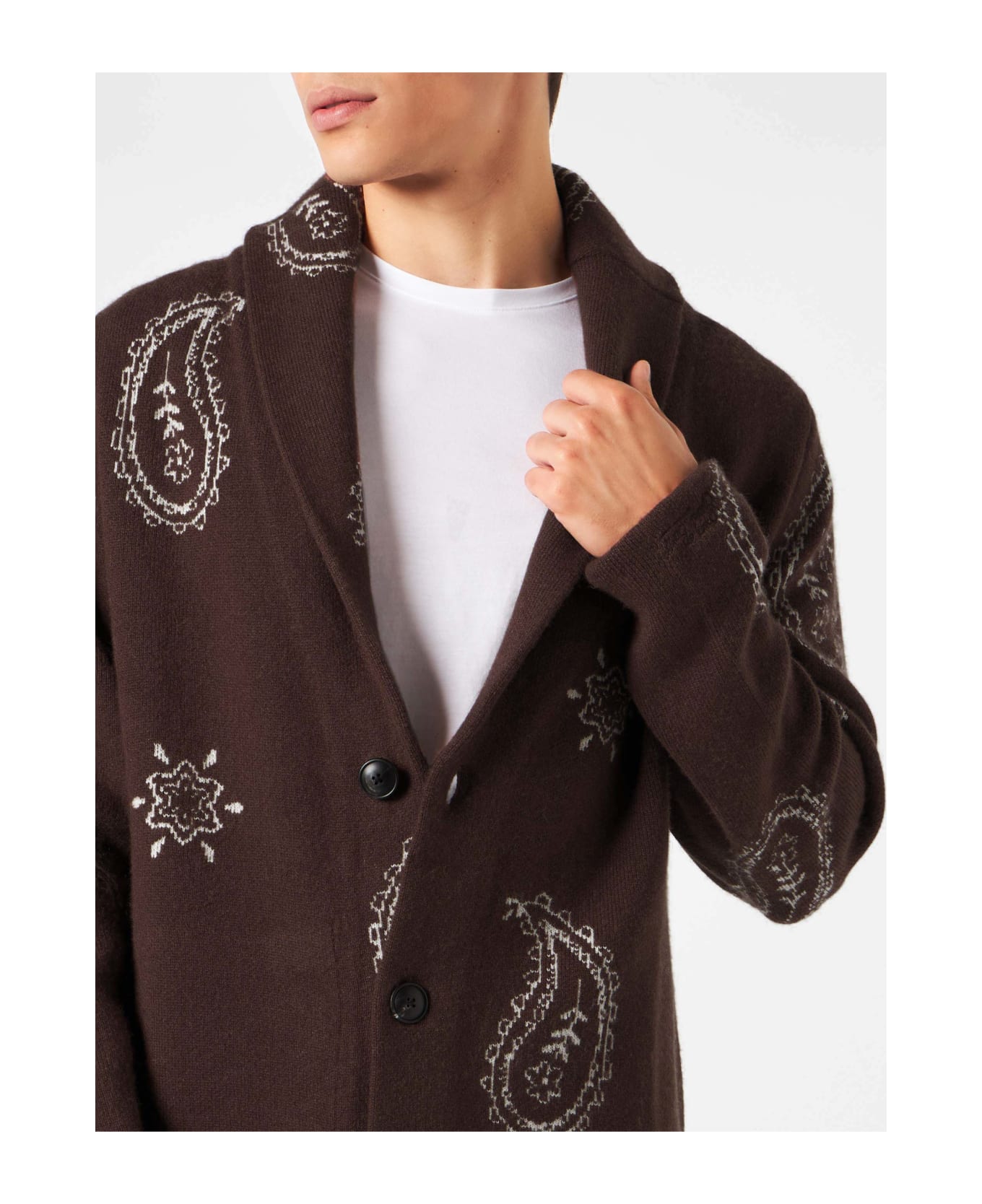 MC2 Saint Barth Man Knit Jacket With Paisley Print - BROWN