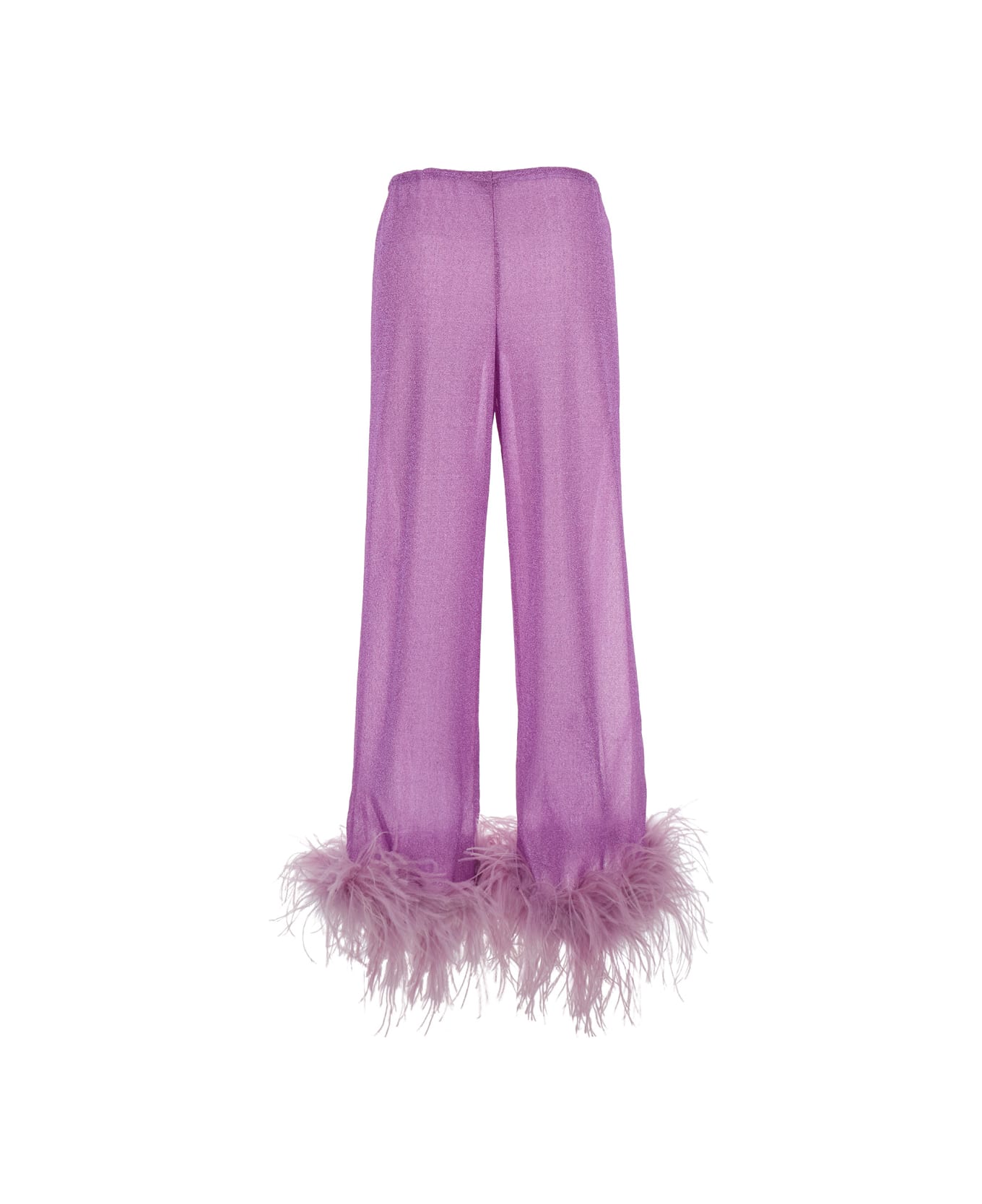 Oseree 'lumière Plumage' Violet Pants With Feathers And Drawstring In Polyamide Blend Woman - Violet ボトムス