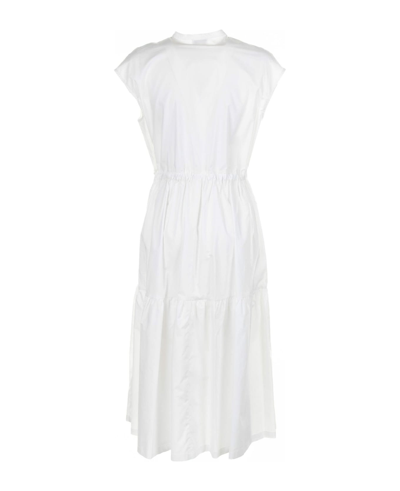 Woolrich White Gathered Dress In Poplin - PLASTER WHITE ワンピース＆ドレス