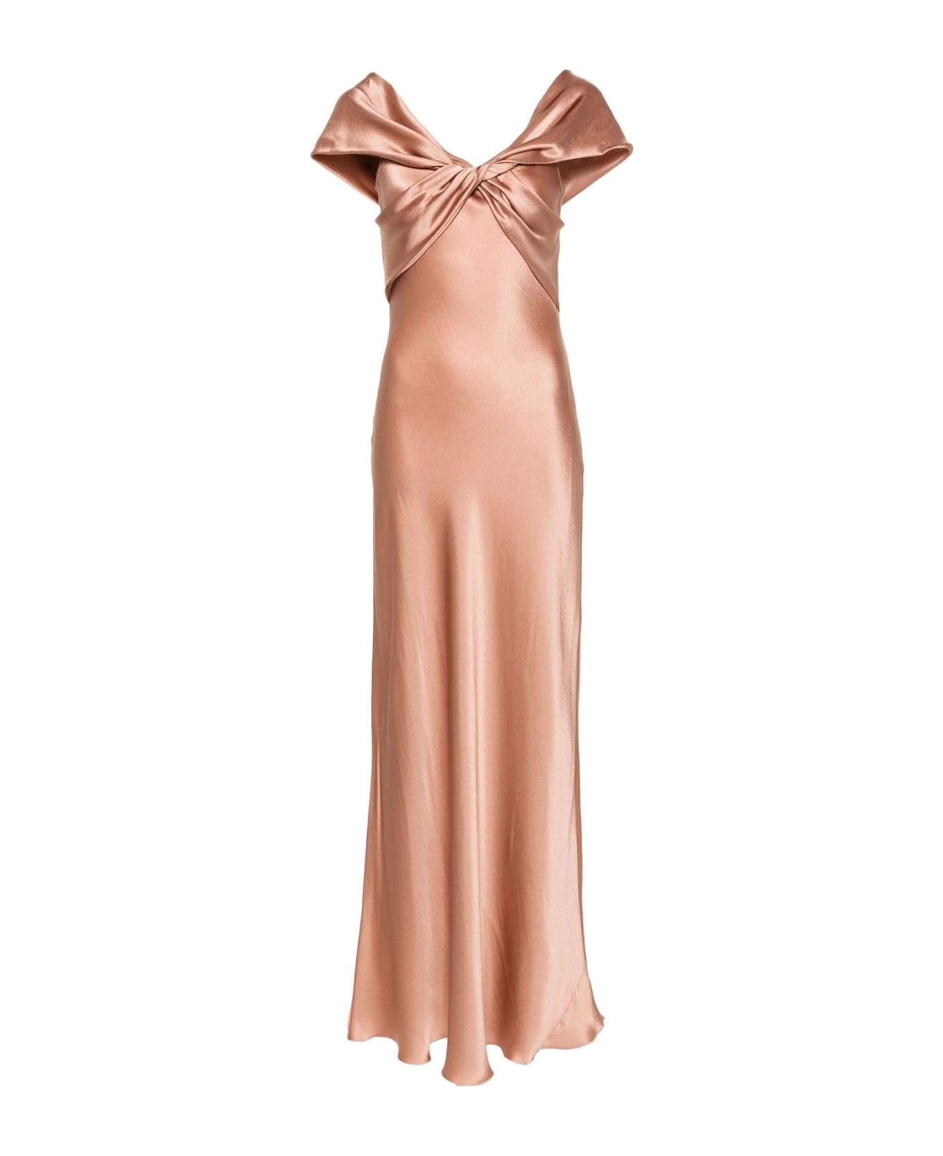 Alberta Ferretti Long Bronze Silk Blend Satin Dress - Brown ワンピース＆ドレス