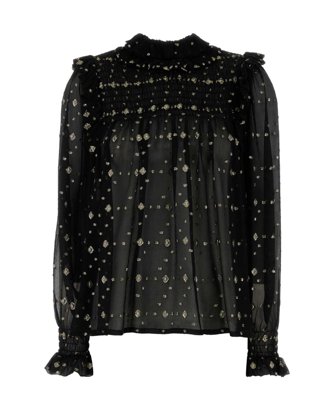 Saint Laurent Embroidered Crepe Blouse - NOIR