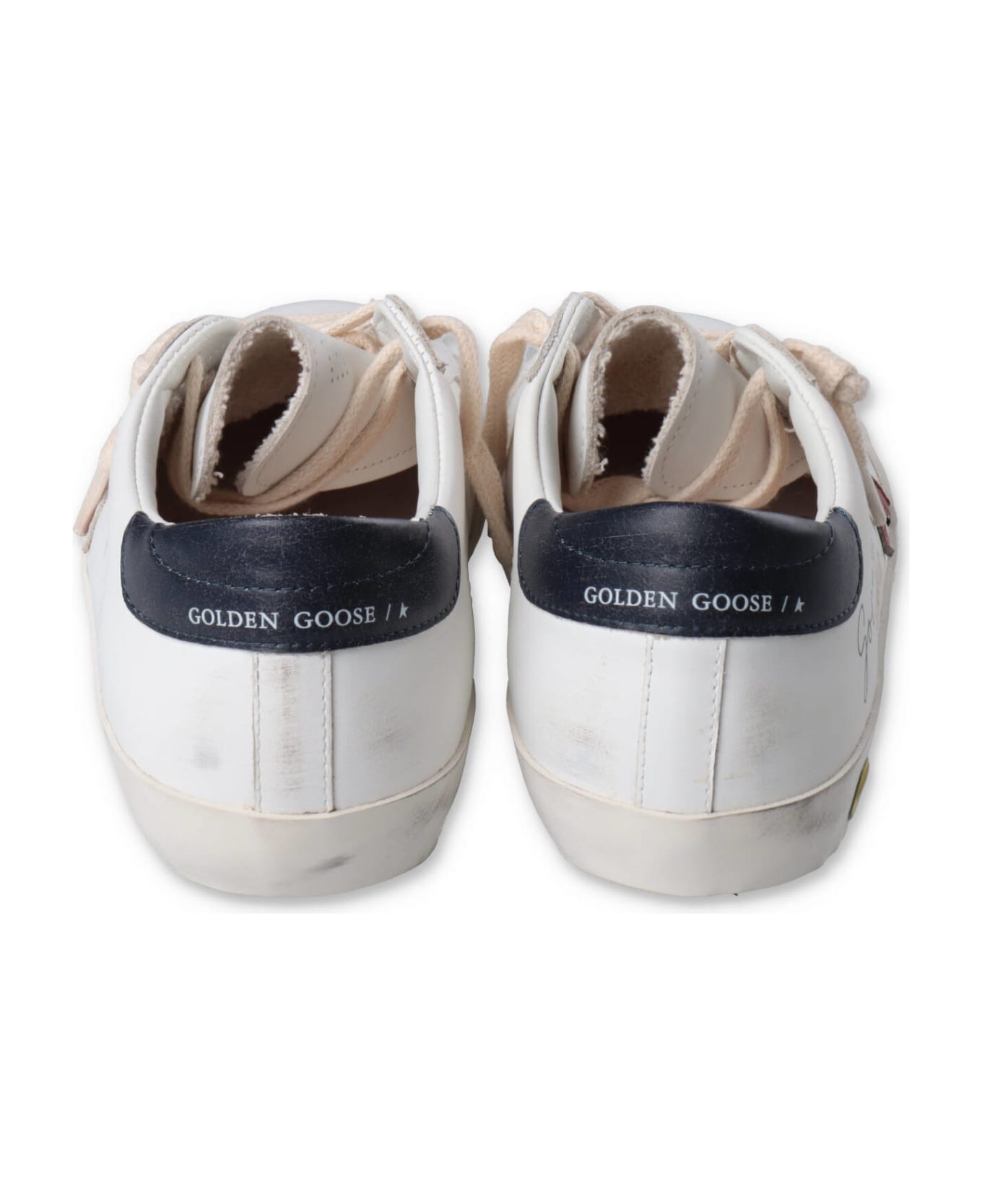 Golden Goose Sneakers Bianche In Pelle Con Lacci Effetto Vintage Bambino - Bianco