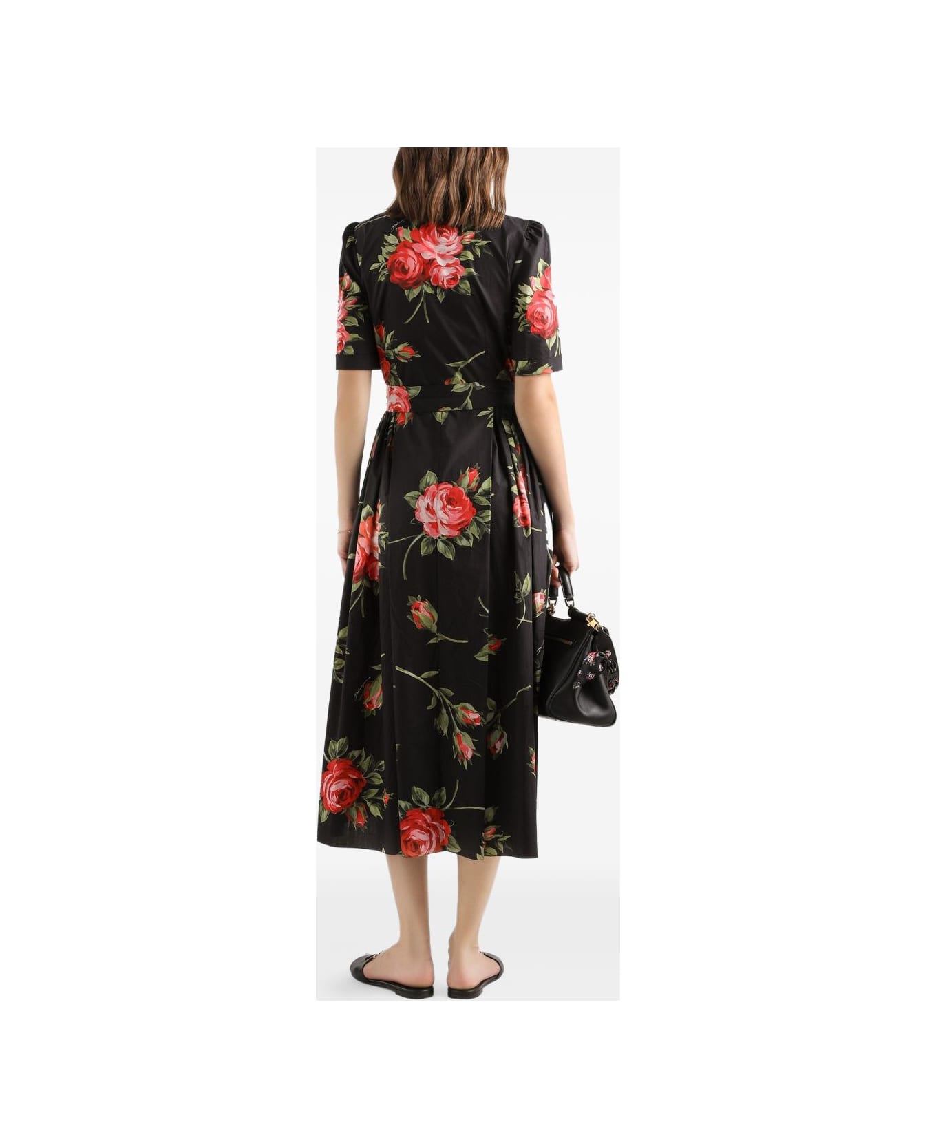 Dolce & Gabbana Roses Bouquet Print Midi Dress - Black