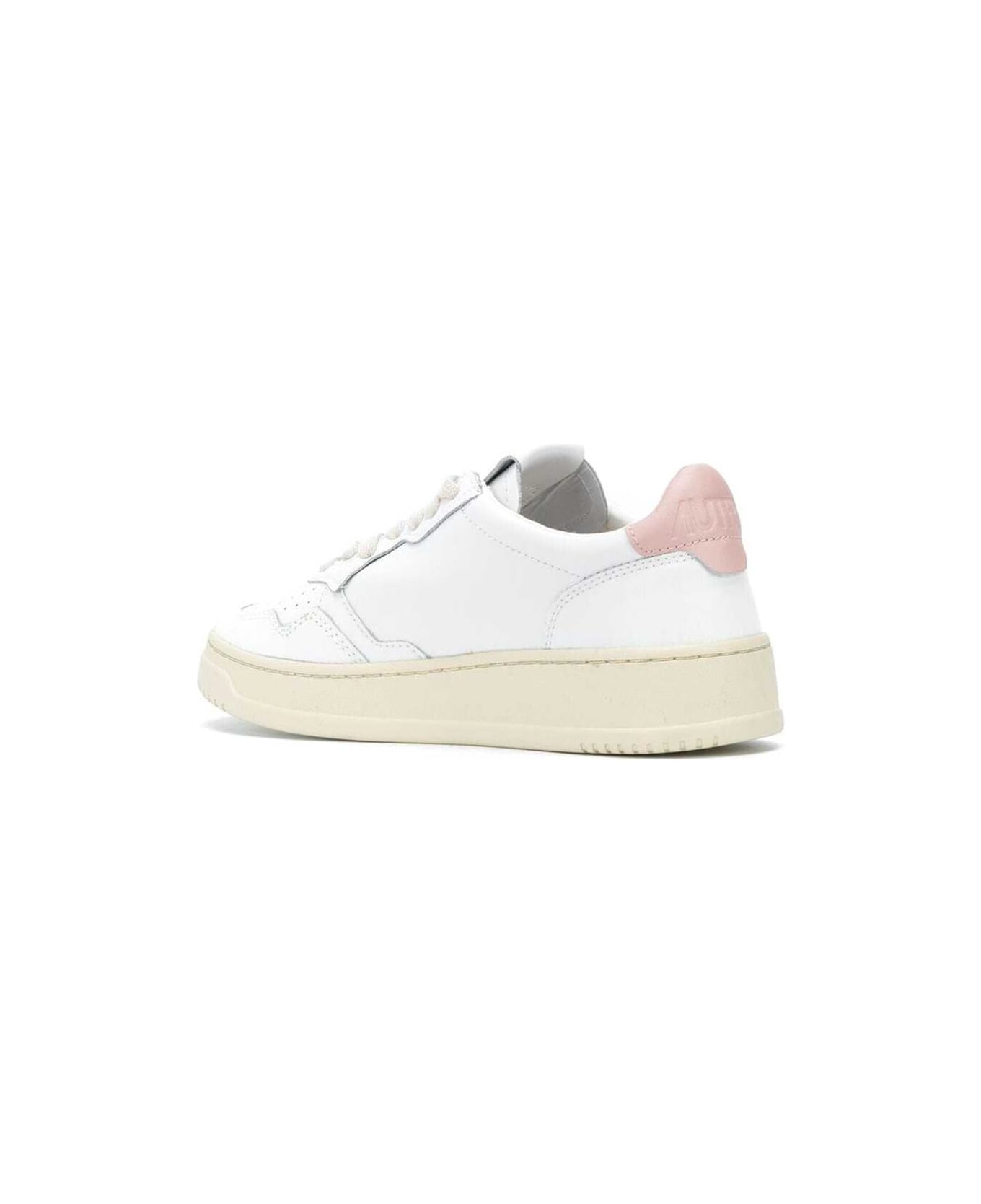 Autry 'medalist' White Low Top Sneakers With Contrasting Heel Tab In Leather Woman - Pink