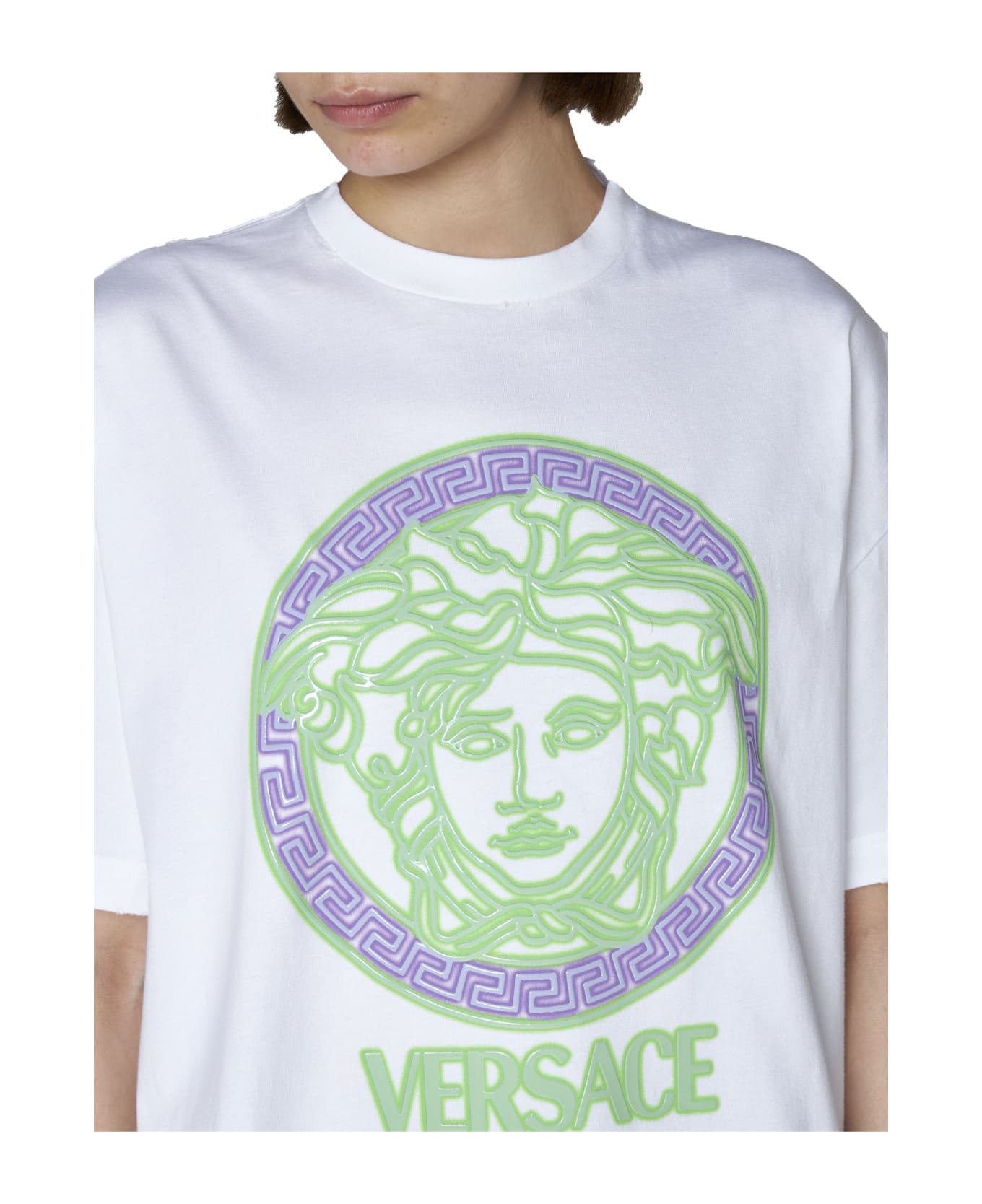 Versace Medusa Logo T-shirt - White+neon green+neon lavander Tシャツ