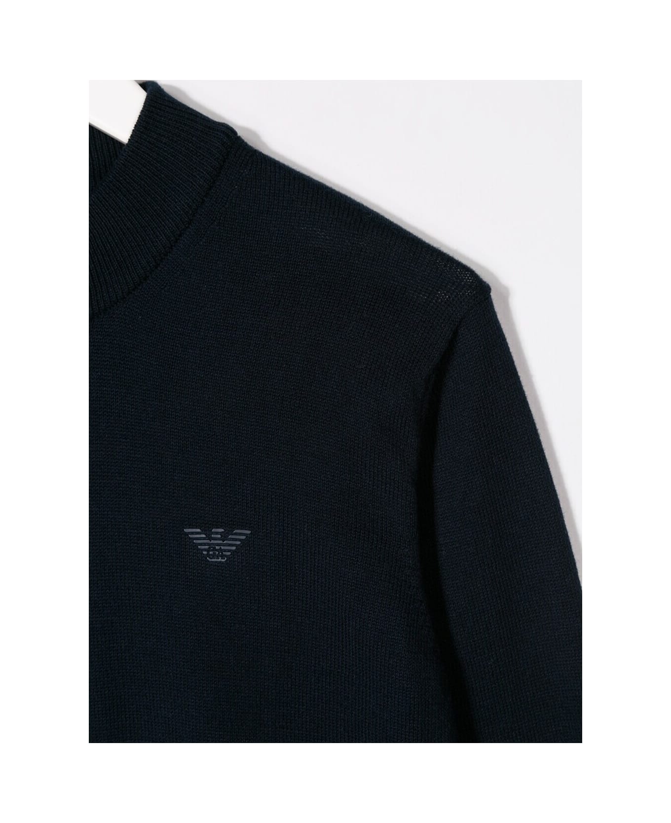 Emporio Armani Black Zipped Cardigan With Logo In Cotton Boy - Blu ニットウェア＆スウェットシャツ
