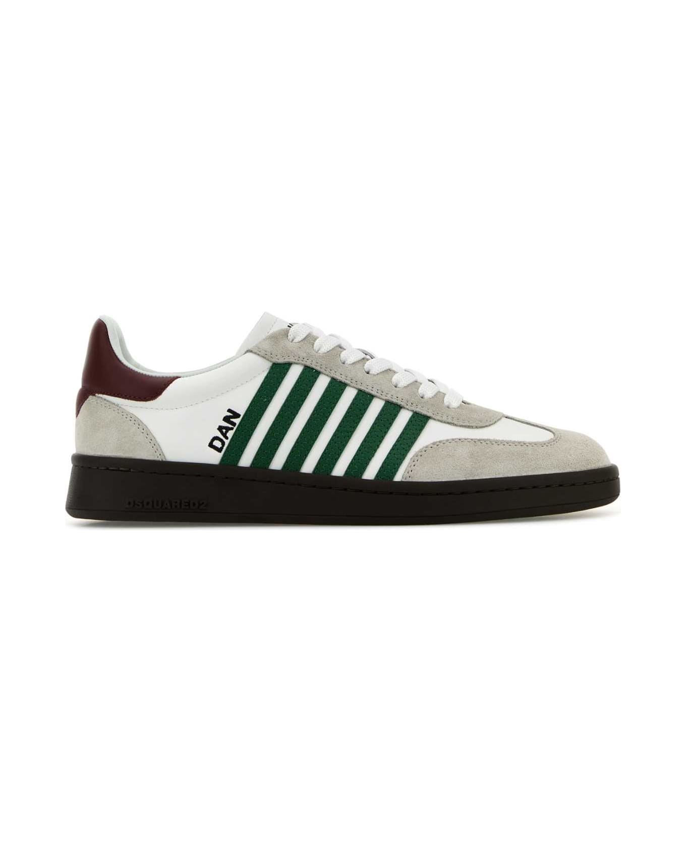 Dsquared2 White Leather Boxer Sneakers - WHITEGREENRED