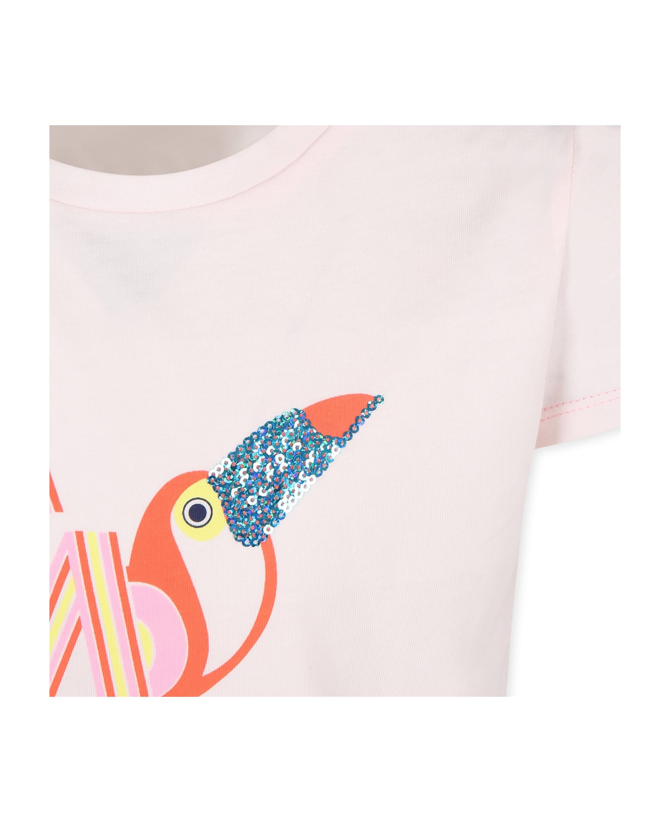 Billieblush Pink T-shir For Girl With Pelican Print - White