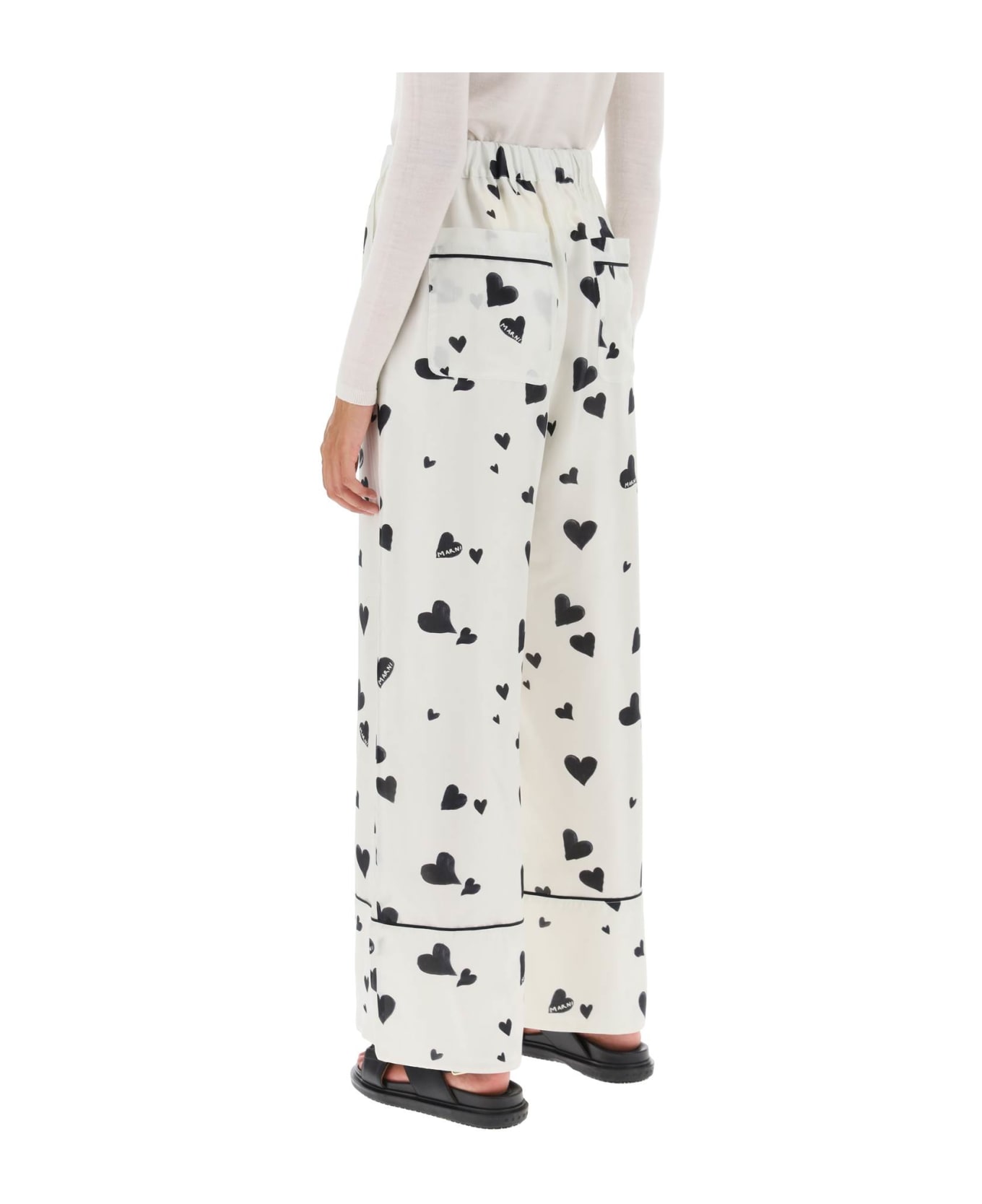 Marni Pajama Pants With Bunch Of Hearts Motif - STONE WHITE (White)