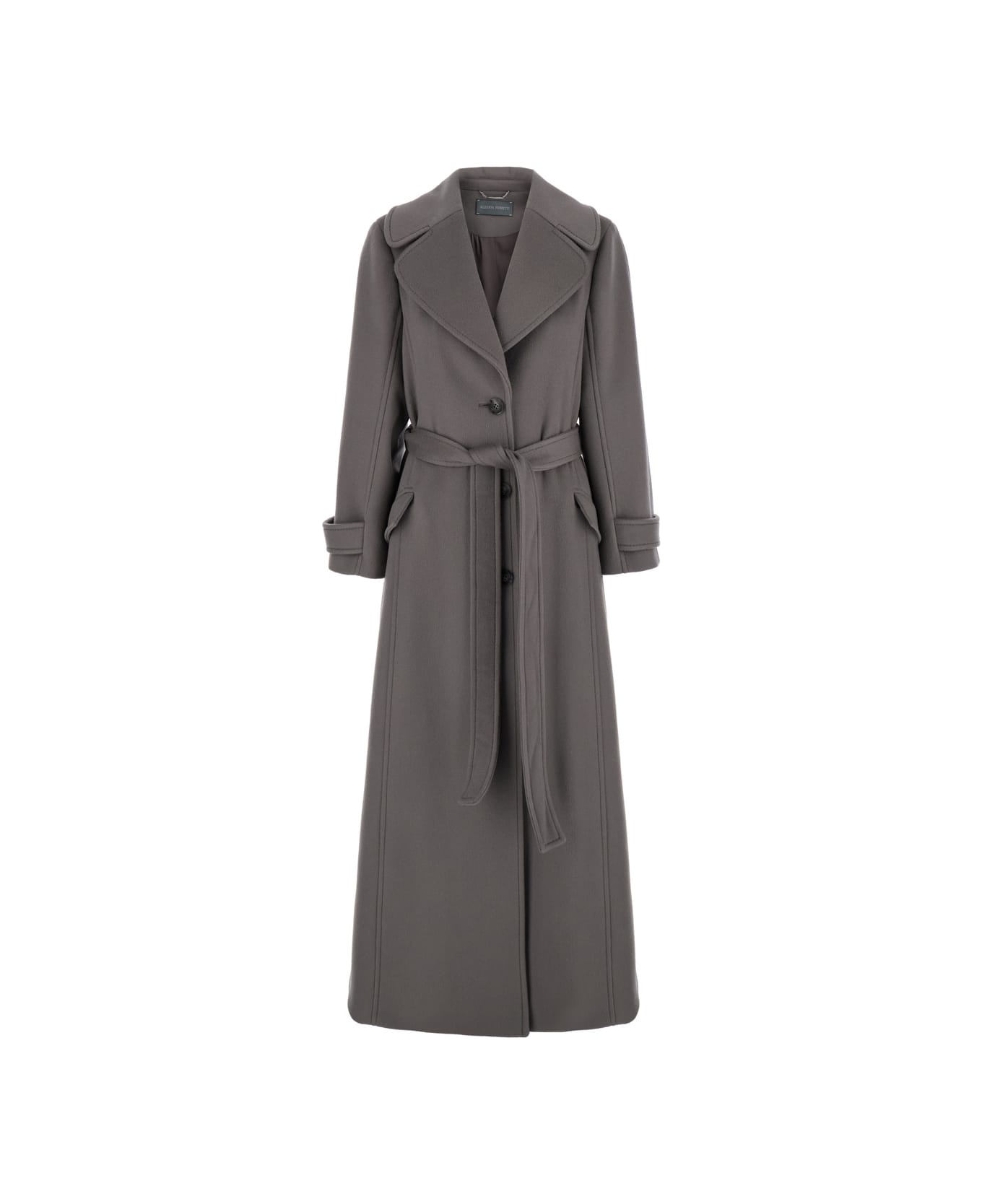 Alberta Ferretti Grey Double-breasted Long Coat With Notched Wide Revers In Wool Blend Woman - Grey