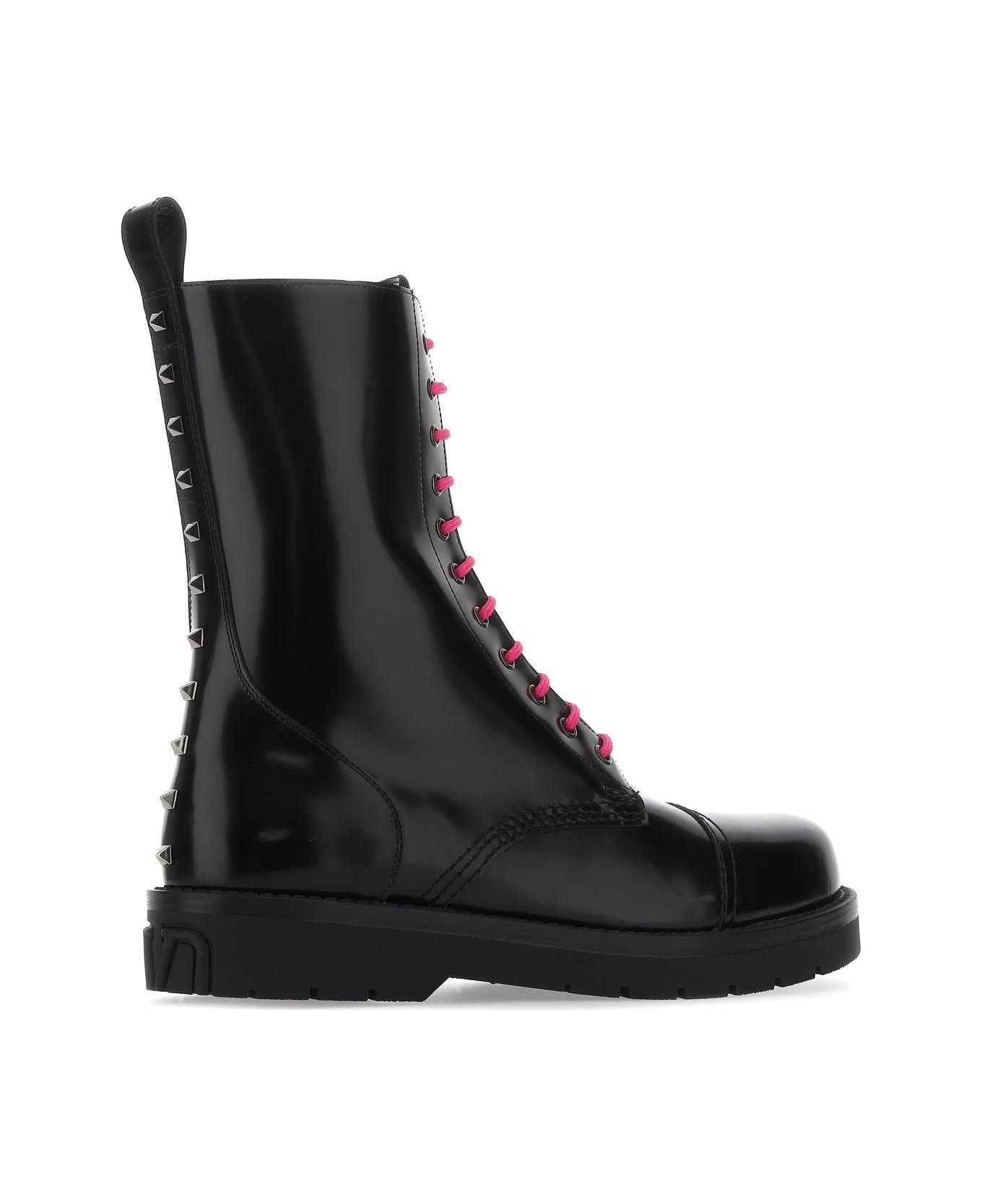 Valentino Garavani Black Leather Combat Boots - Black ブーツ