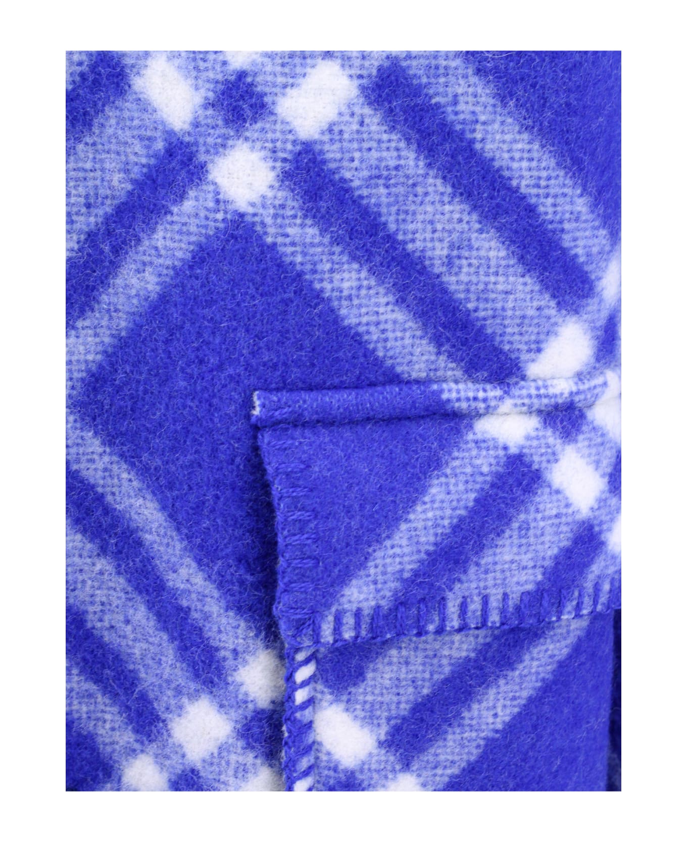 Burberry Check Long Buttoned Coat - Blue