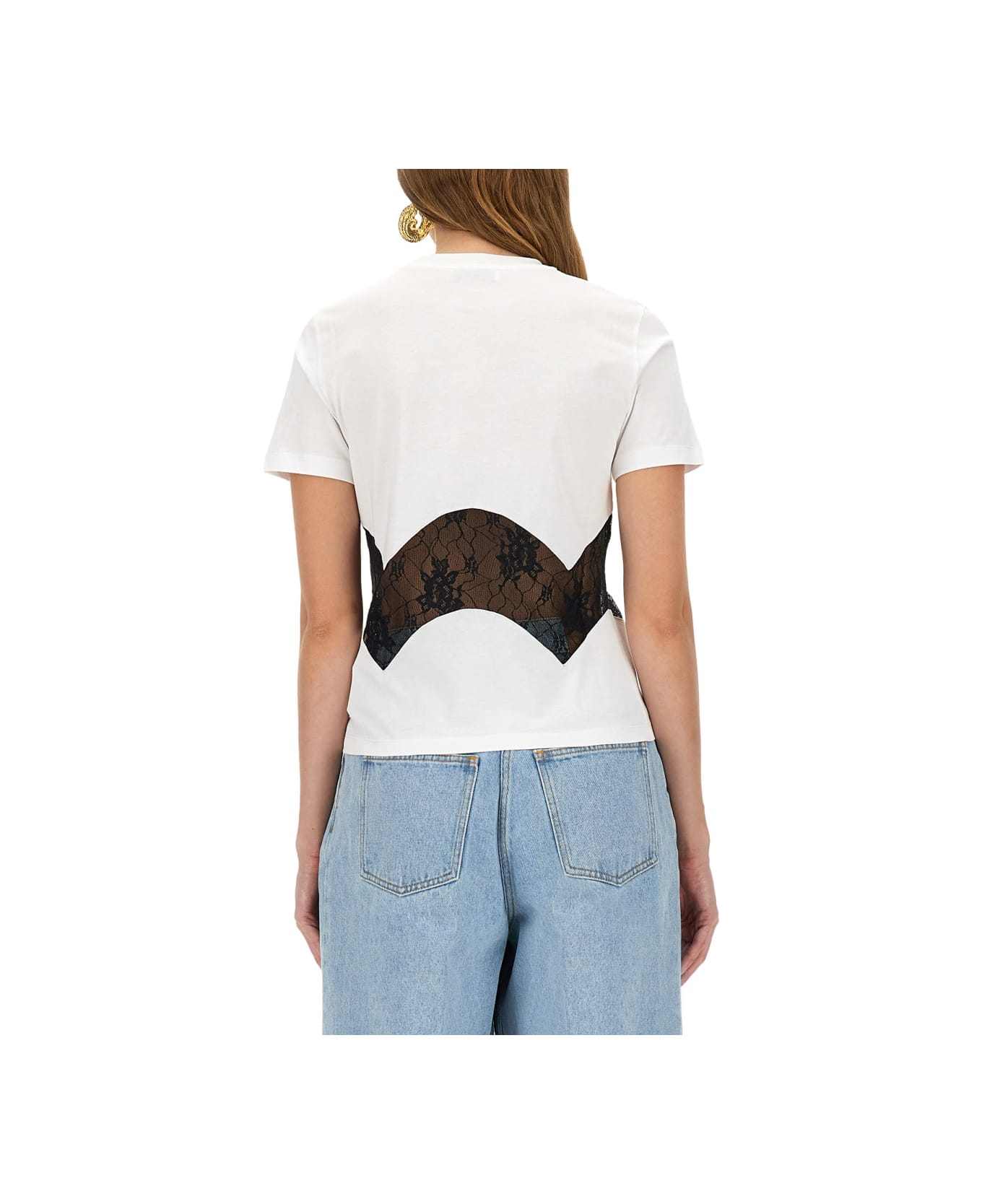 Nina Ricci Jersey T-shirt With Lace Insert - WHITE
