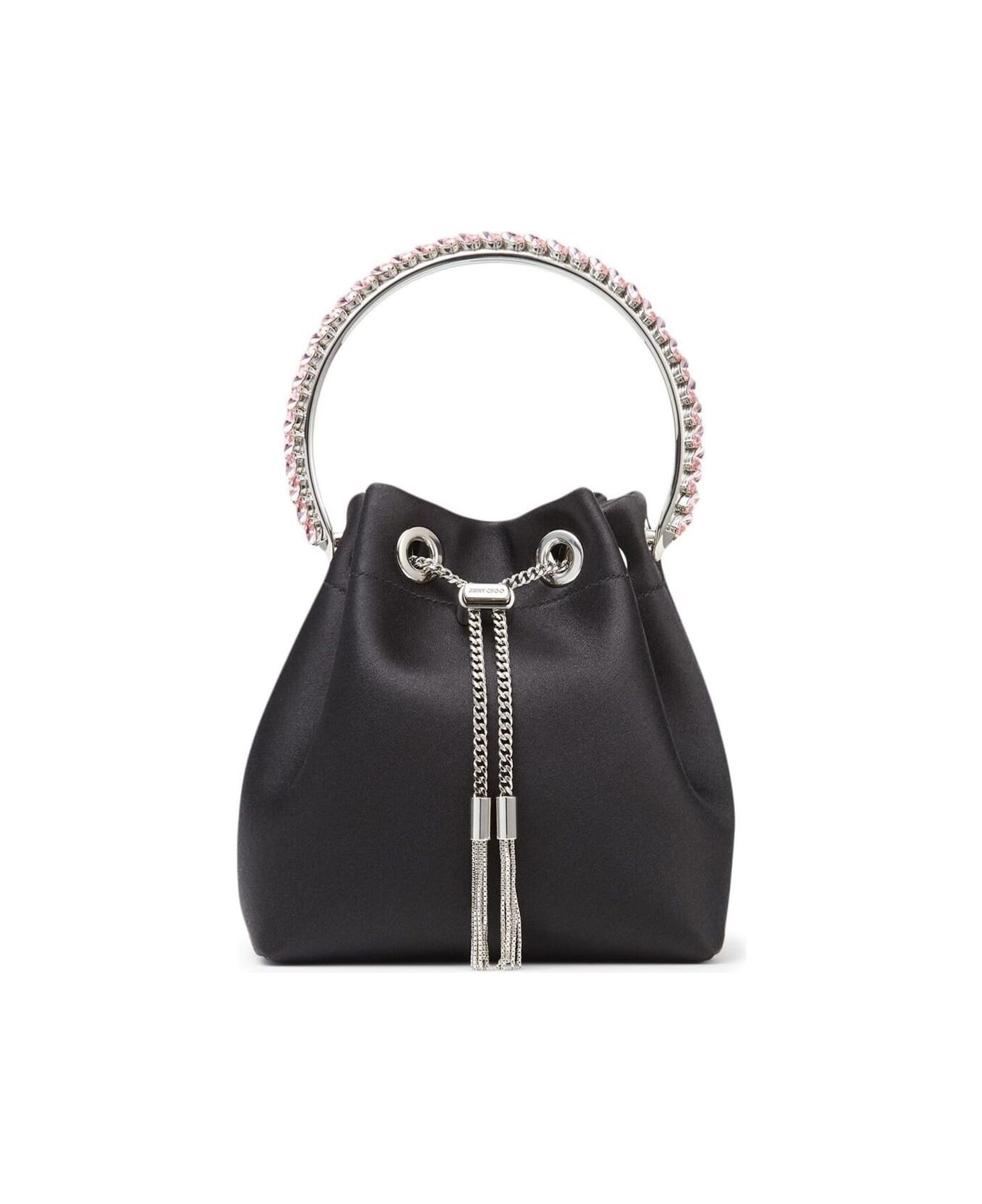 Jimmy Choo 
bon Bon
 Mini Black Handbag With Metal Crystal Bracelet Handle In Satin Fabbric Woman - Black