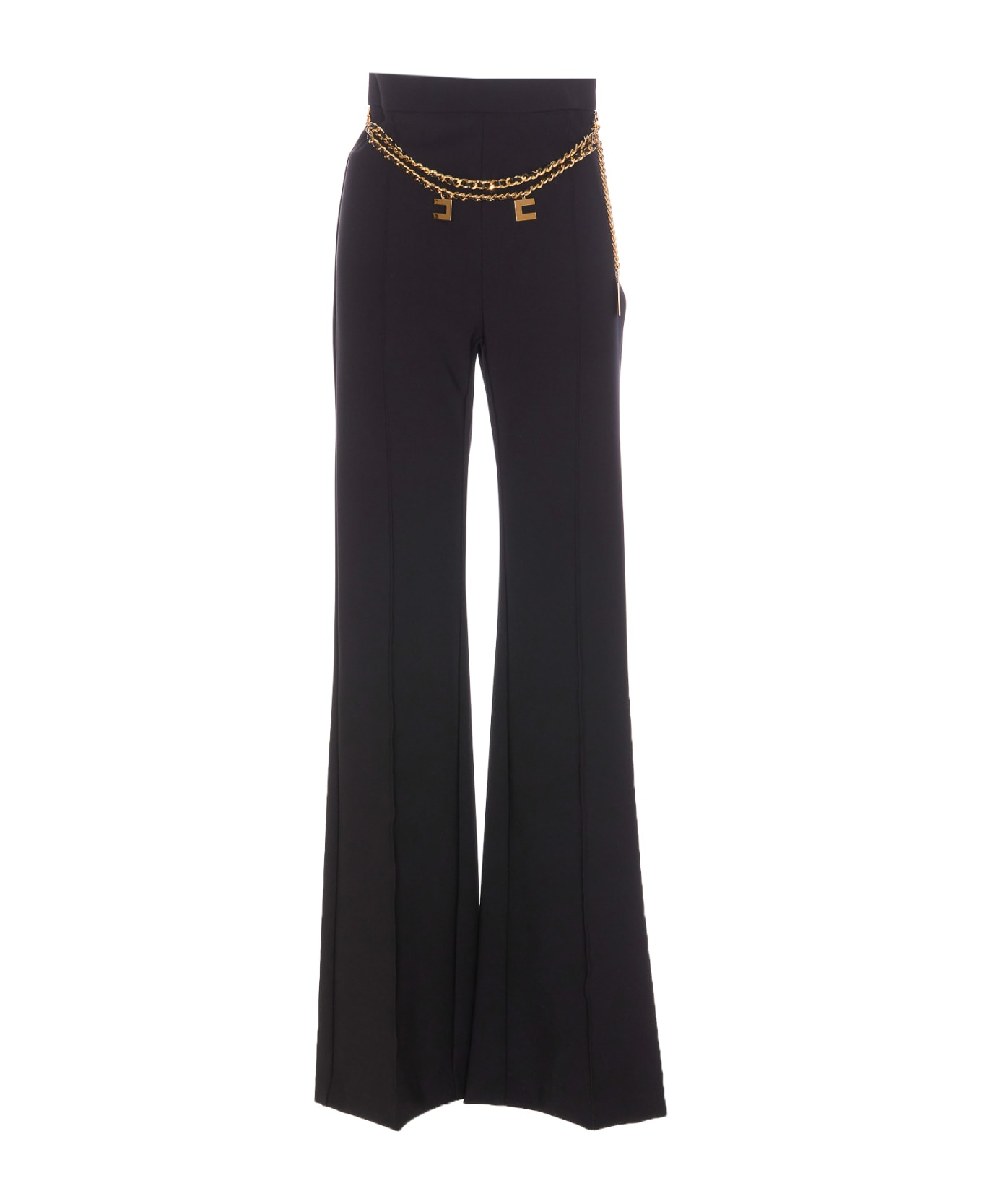 Elisabetta Franchi Palazzo Pants With Logo Belt - Black