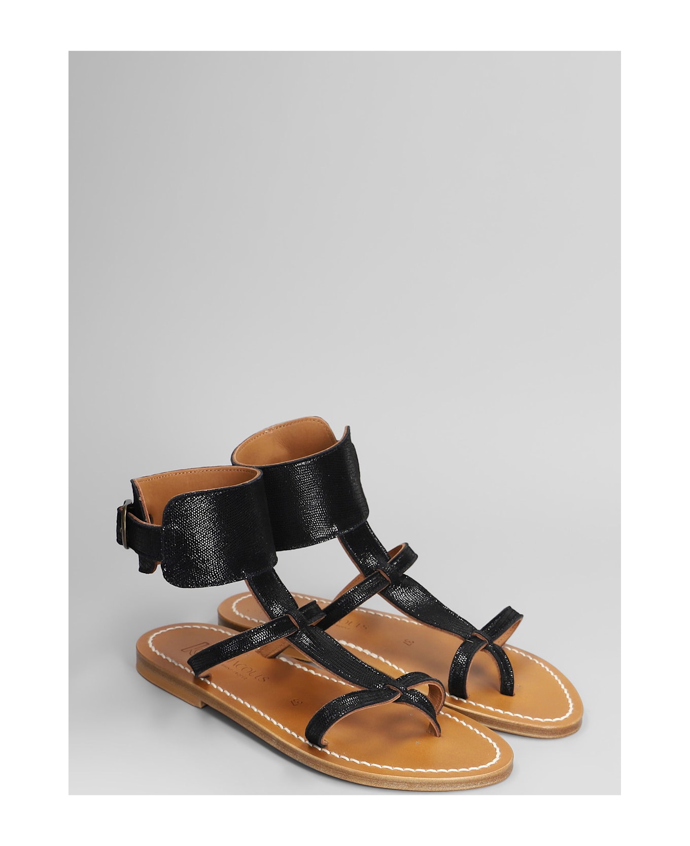 K.Jacques Caravelle F Flats In Black Leather - black