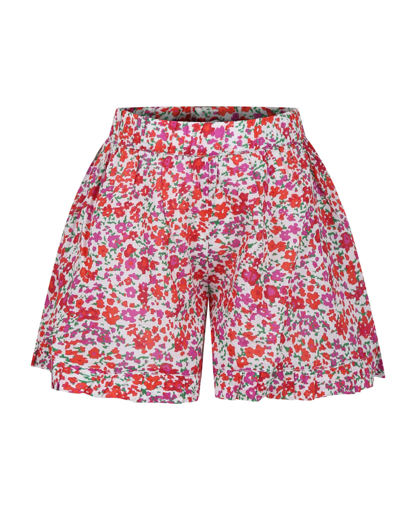 Philosophy di Lorenzo Serafini Kids White Shorts For Girl With Flowers - Rosso