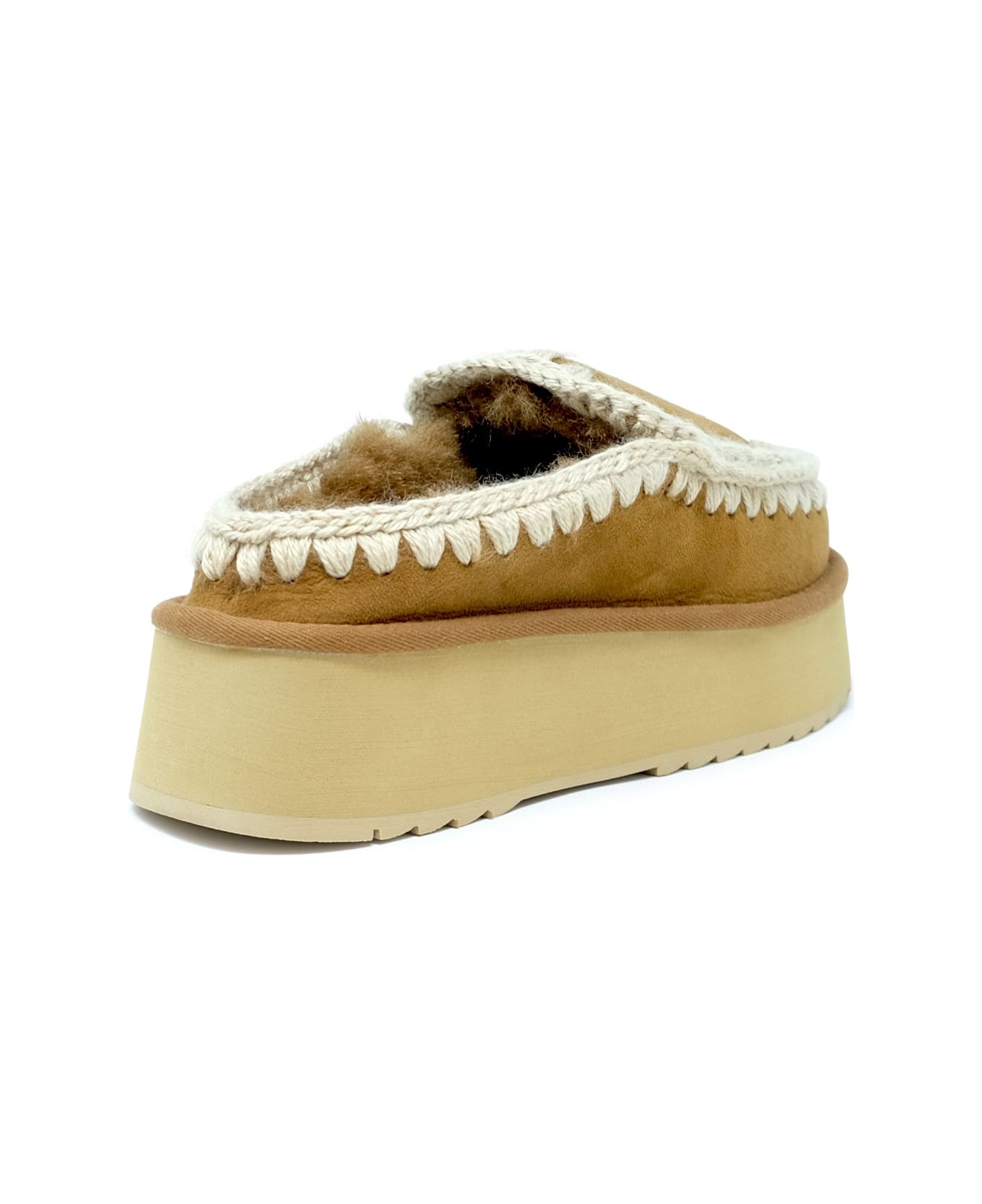 Mou Cognac Eskimo Leather Wool Rubber Platform Clog - COGNAC