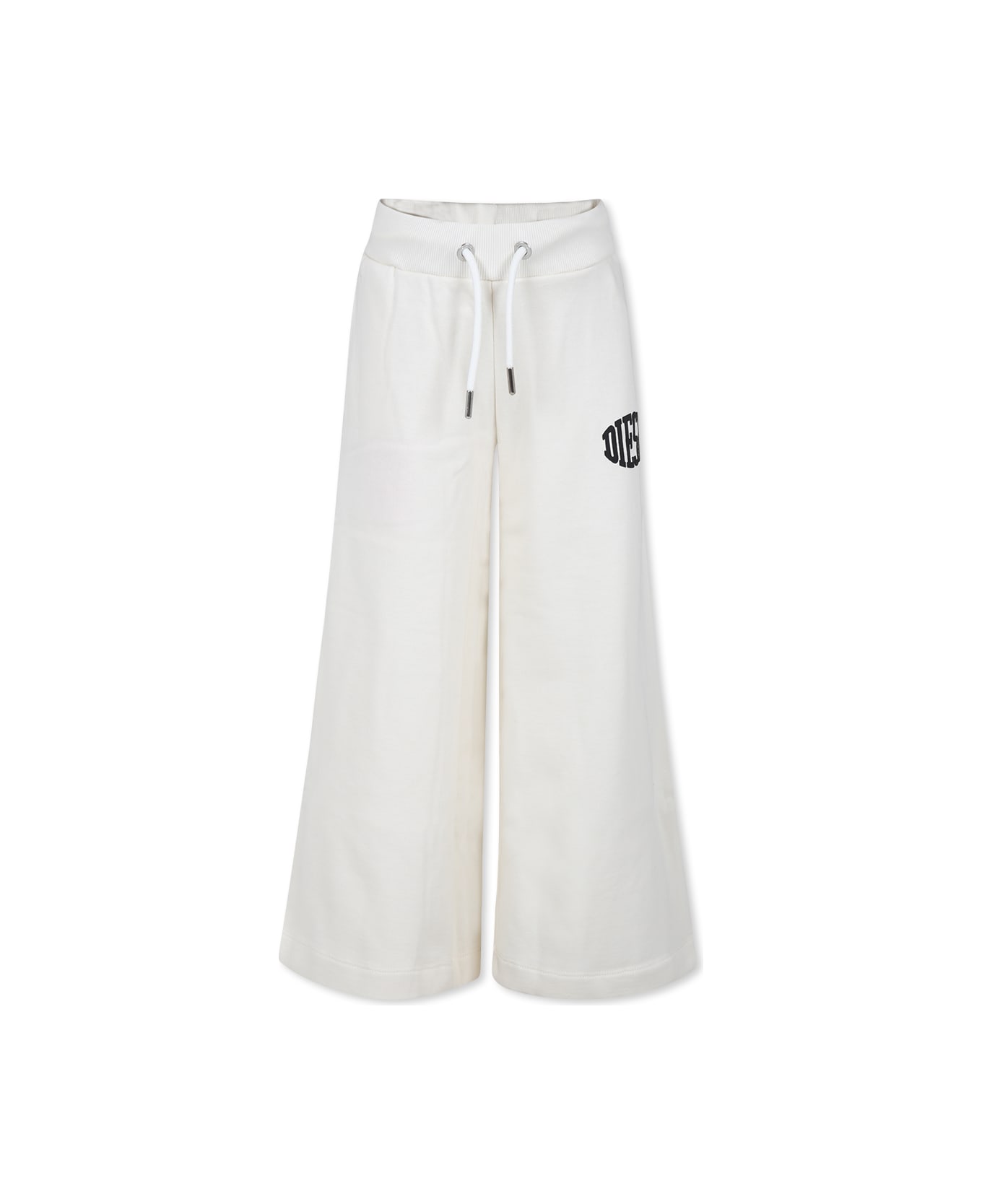 Diesel Ivory Trousers For Girl With Logo - White