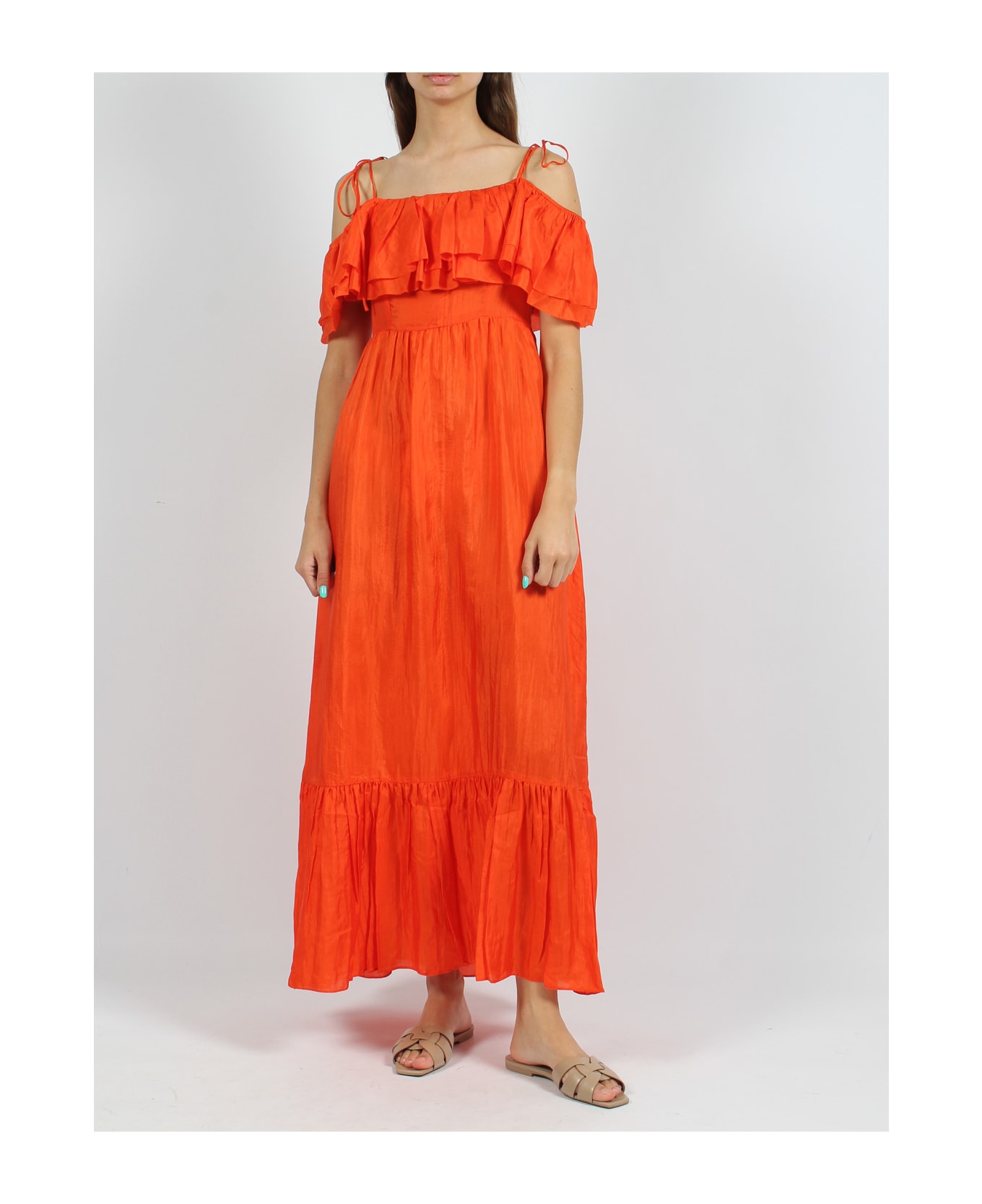 The Rose Ibiza Ruffled Silk Long Dress - Yellow & Orange