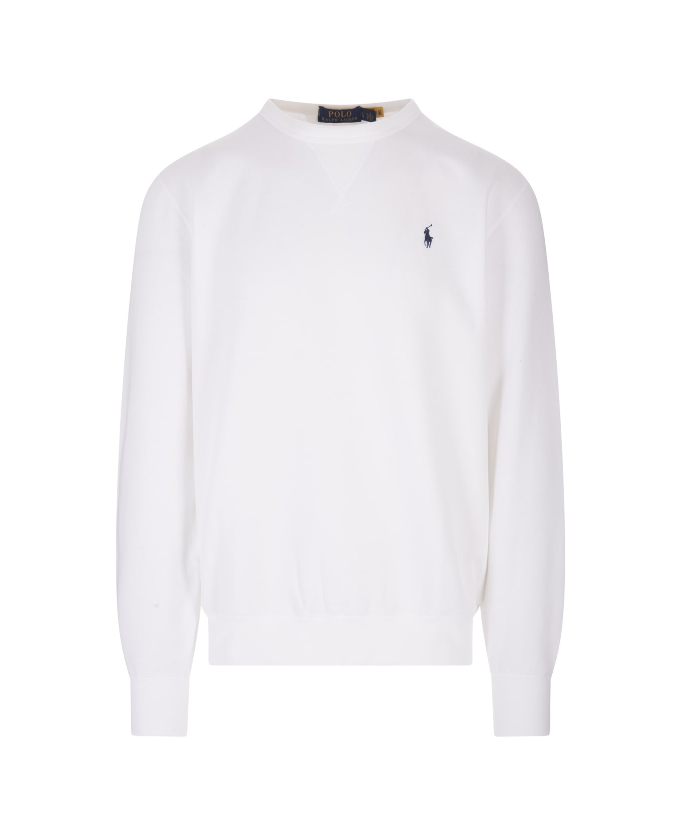 Polo Ralph Lauren Man White Crew Neck Sweatshirt With Navy Blue Pony - White ニットウェア