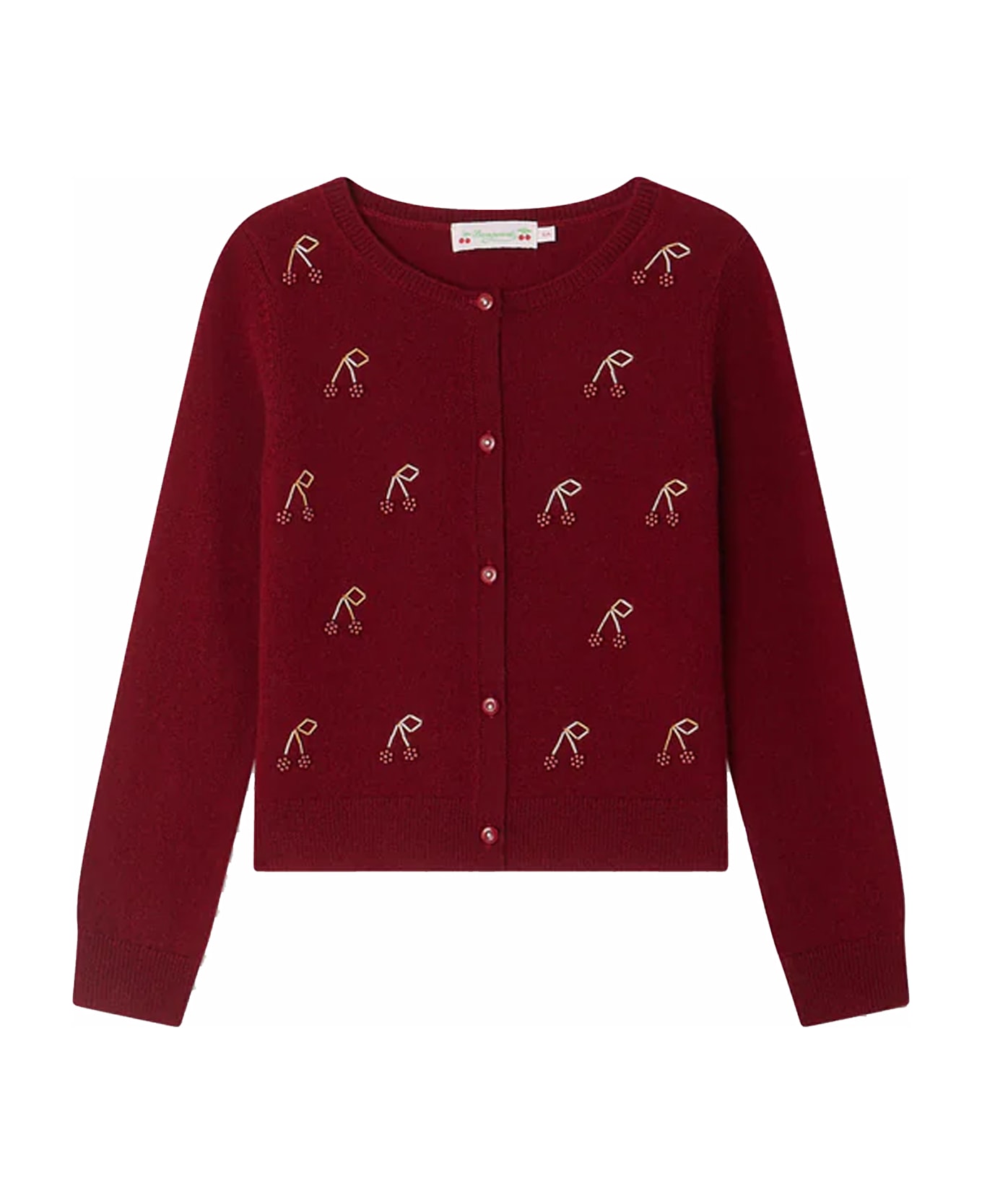 Bonpoint Burgundy Cardigan For Girl With Cherries - Bordeaux