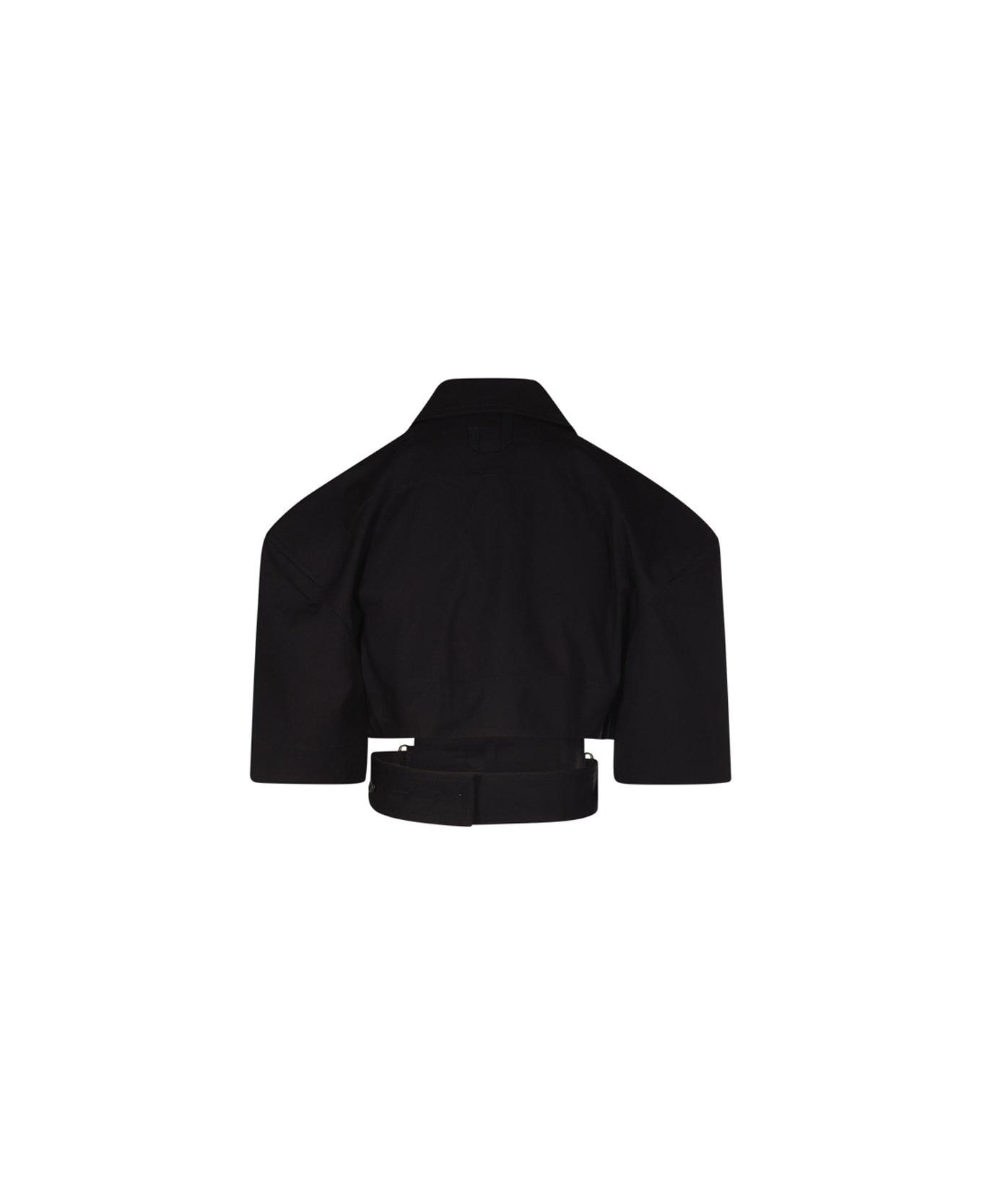 Jacquemus Cut Out Detailed Cropped Shirt - BLACK