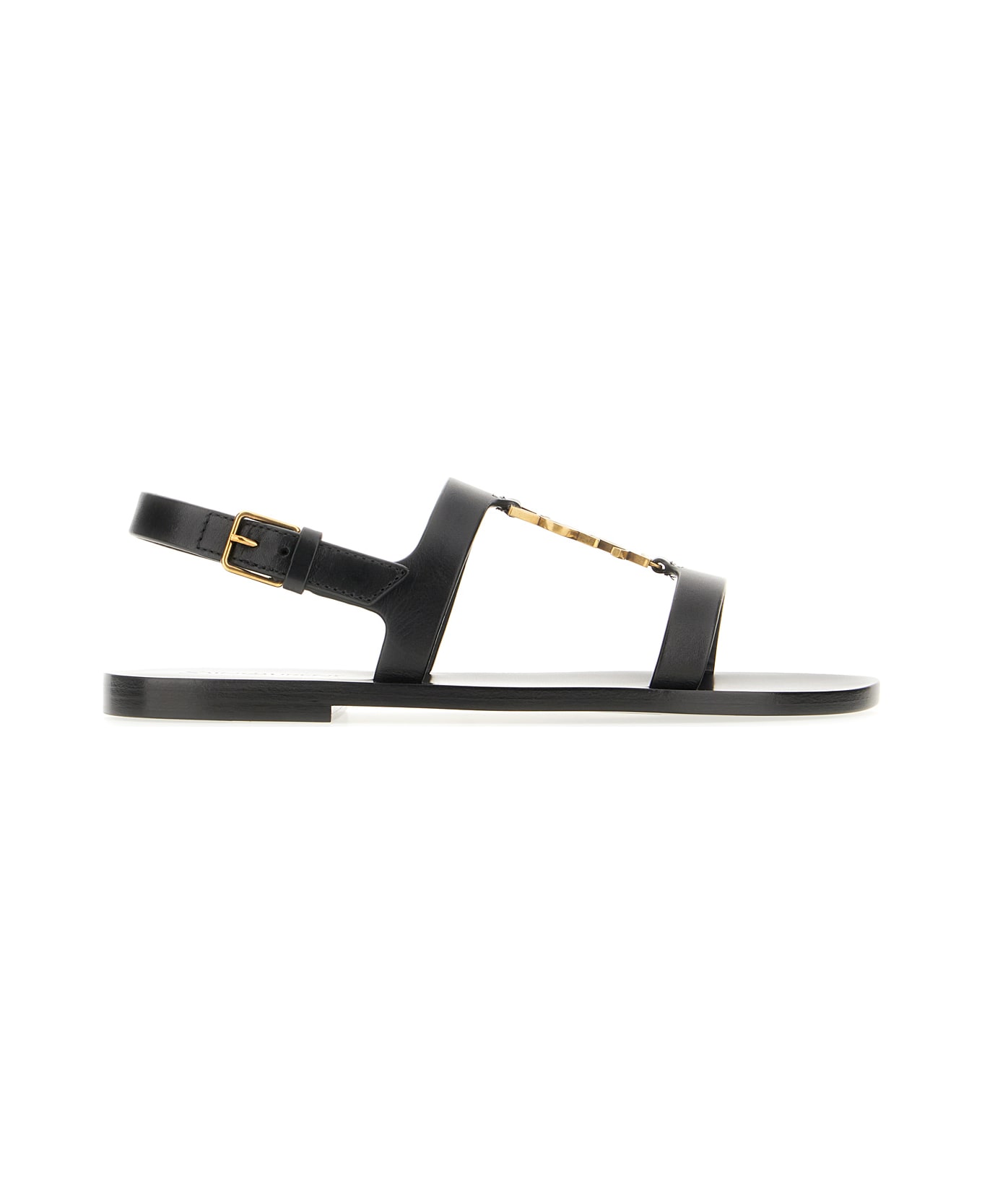 Saint Laurent Black Leather Cassandre Sandals - Nero